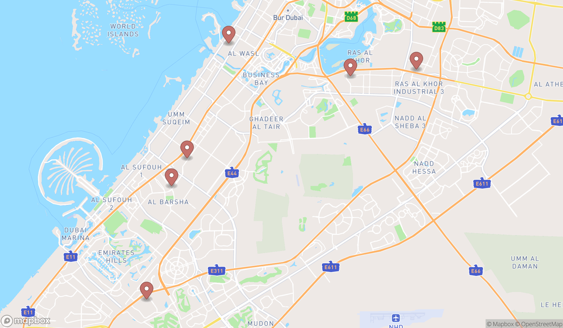 Map showing the ranked model shops in Dubai, Dubai
