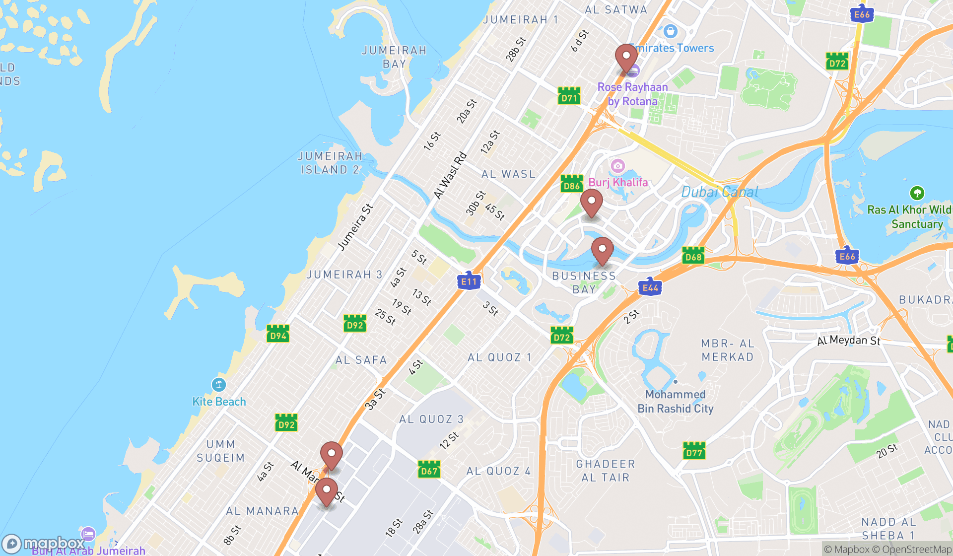 Map showing the ranked modeling schools in Dubai, Dubai