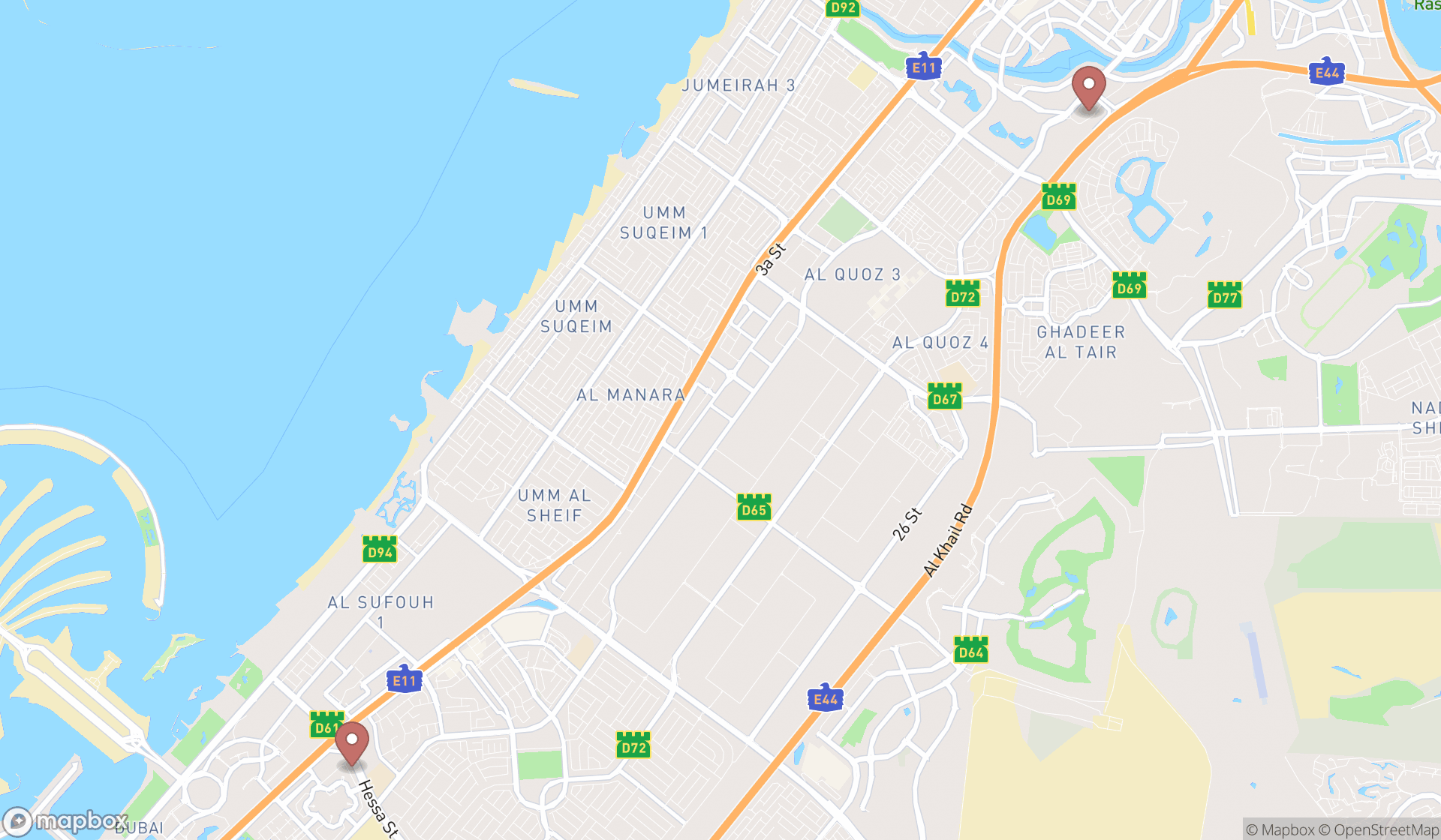 Map showing the ranked modelling agencies in Dubai, Dubai
