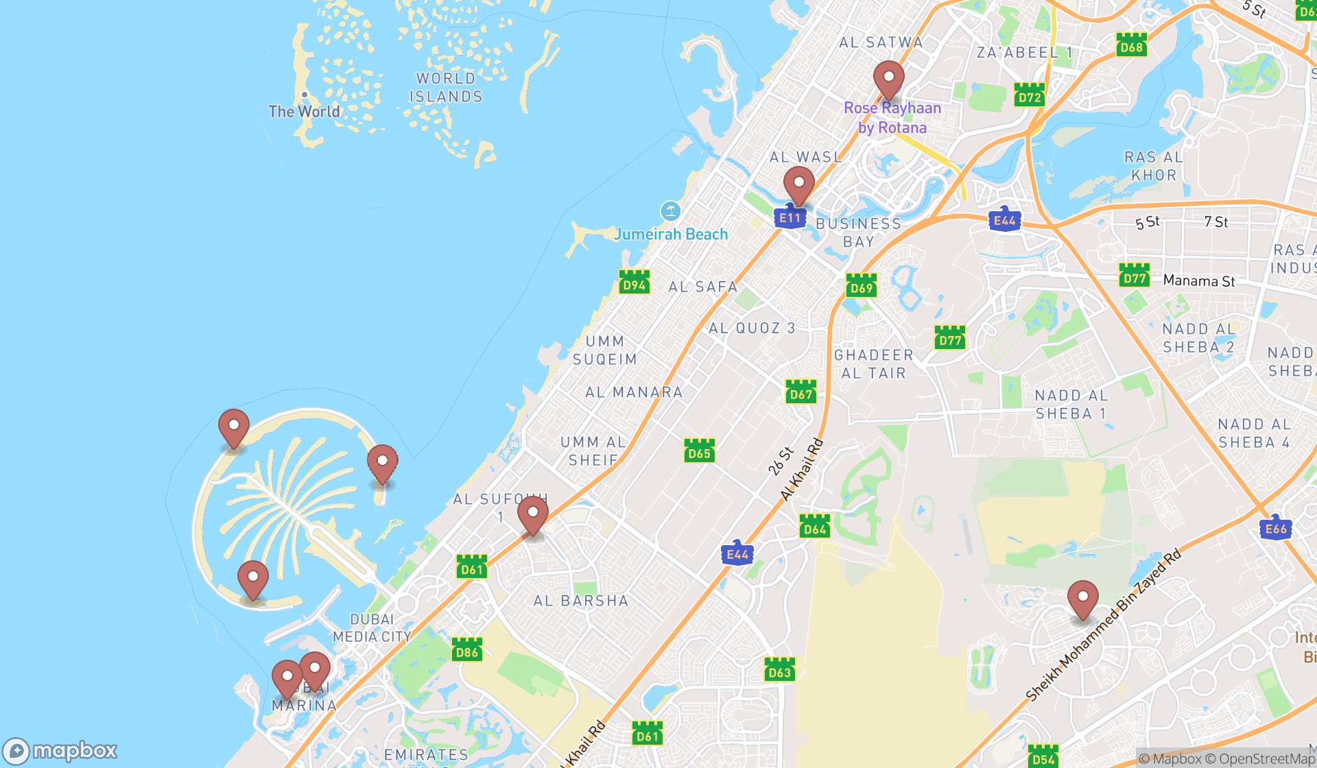 Map showing the ranked modern british restaurants in Dubai, Dubai