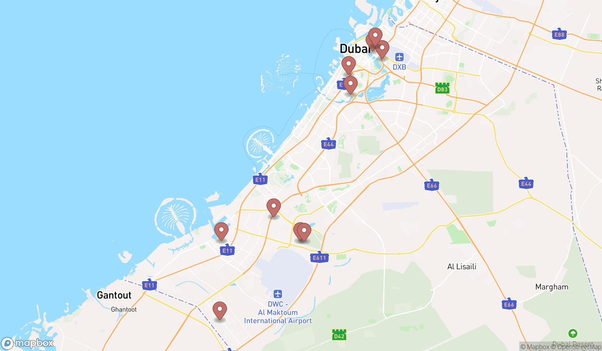 Map showing the ranked modular home builders in Dubai, Dubai