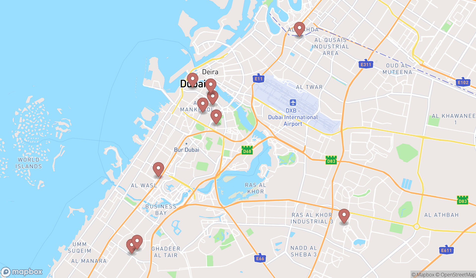 Map showing the ranked momo restaurants in Dubai, Dubai