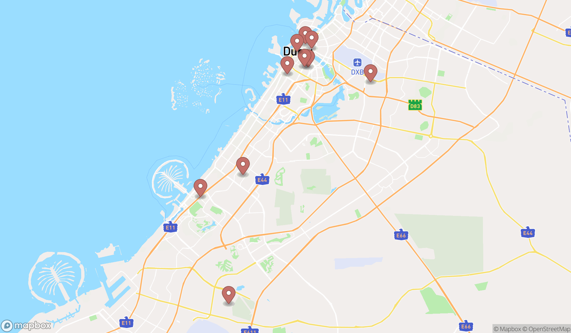 Map showing the ranked money transfer services in Dubai, Dubai