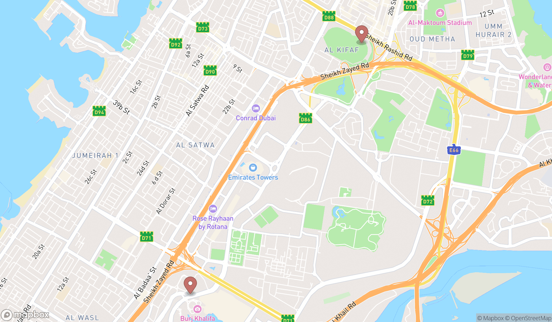 Map showing the ranked monuments in Dubai, Dubai