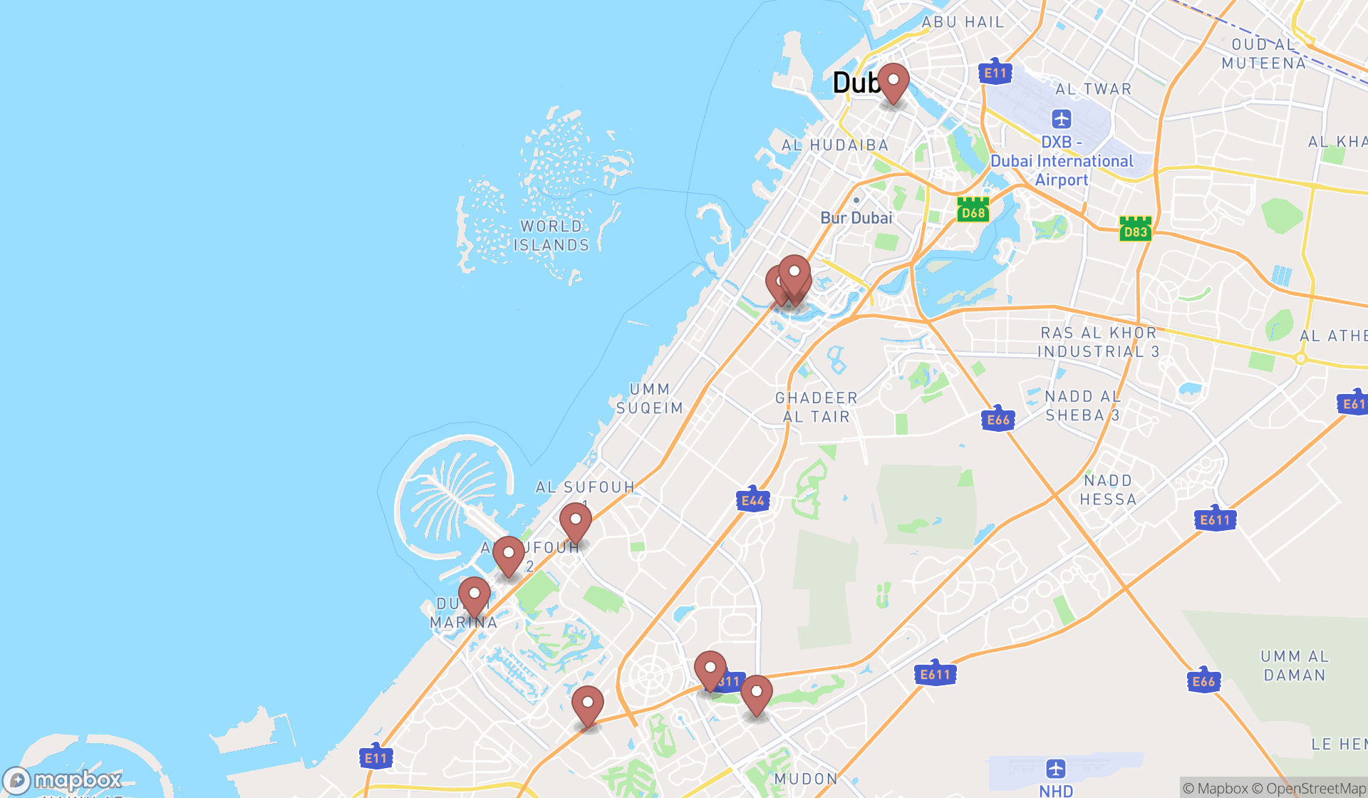Map showing the ranked mortgage brokers in Dubai, Dubai