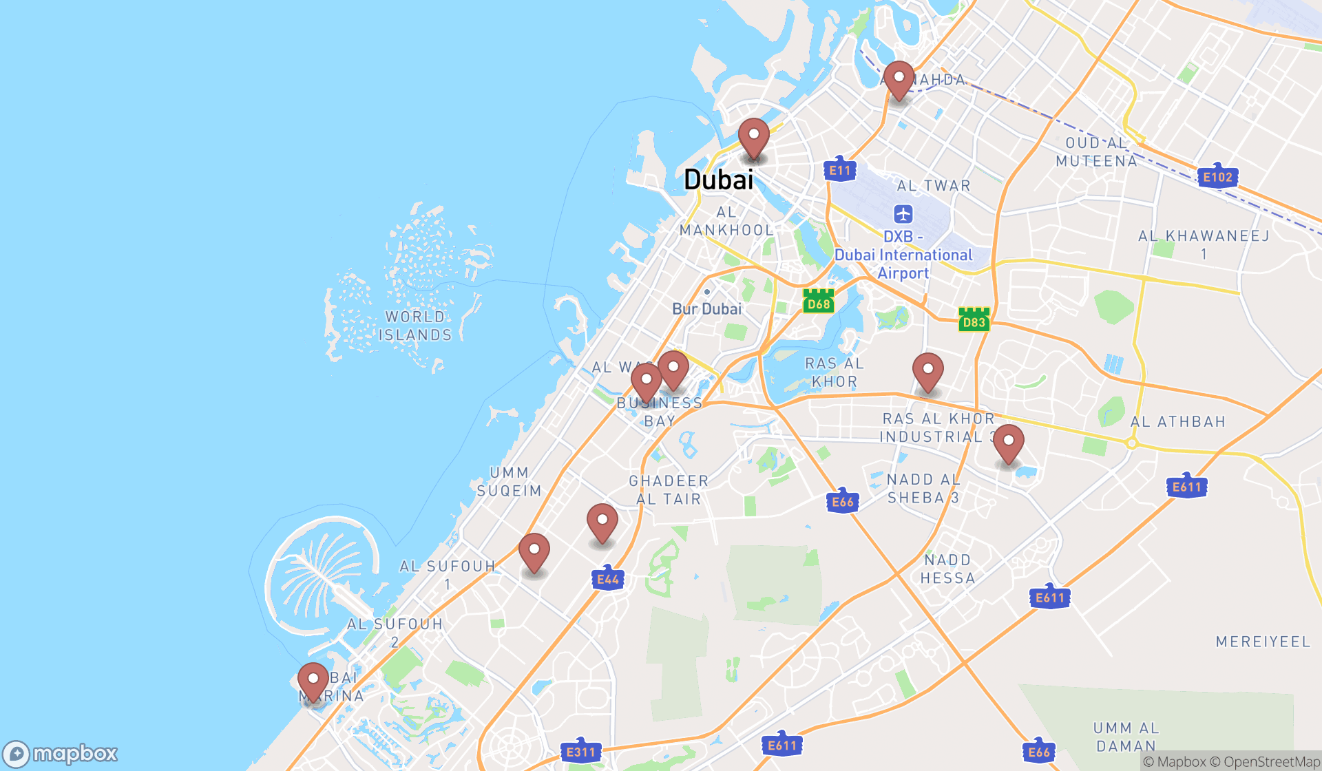 Map showing the ranked motor scooter dealers in Dubai, Dubai