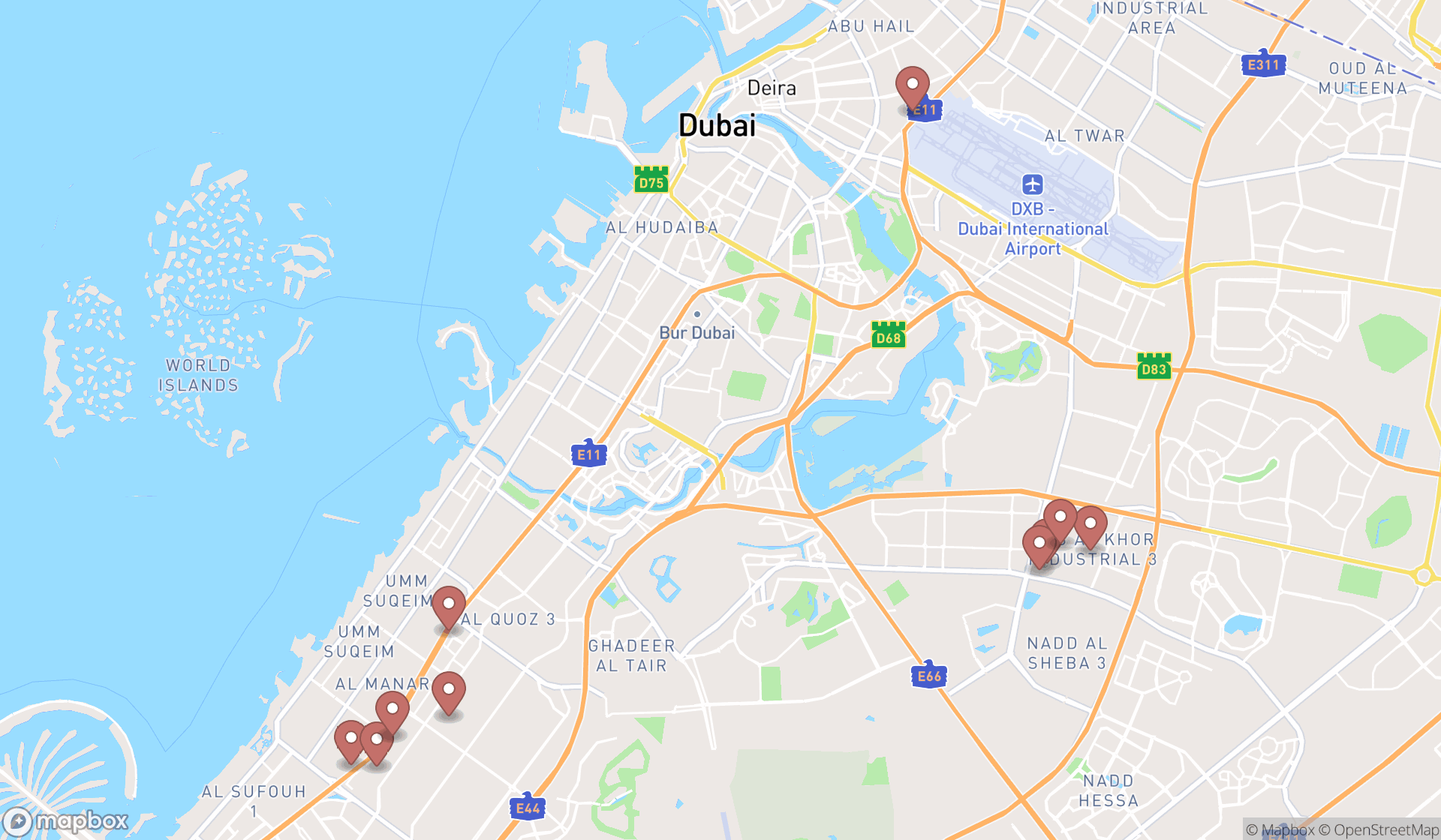 Map showing the ranked motor vehicle dealers in Dubai, Dubai