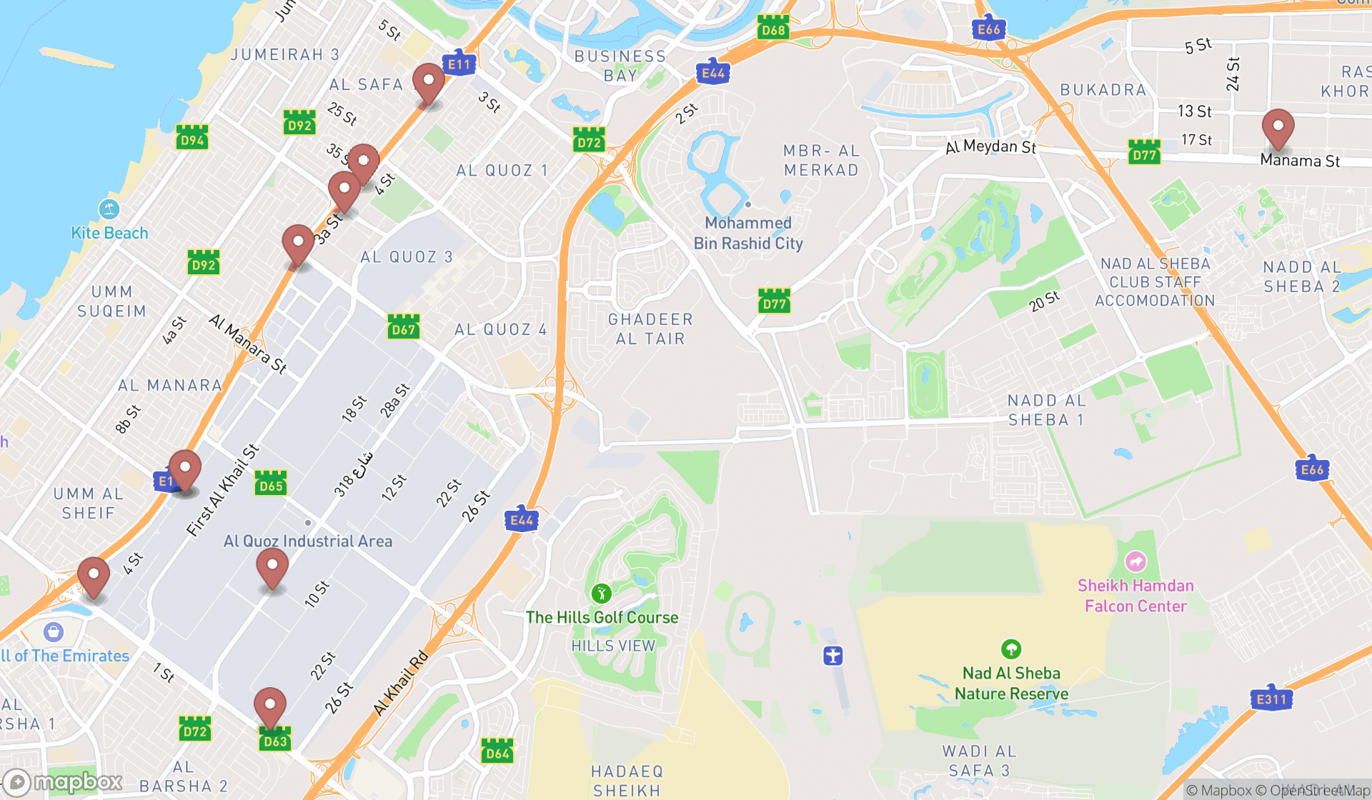 Map showing the ranked motorcycle dealers in Dubai, Dubai