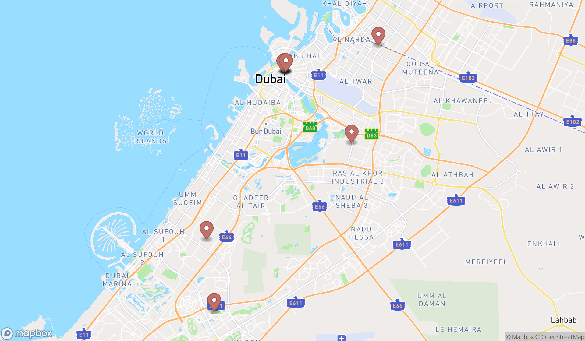 Map showing the ranked motorcycle parts stores in Dubai, Dubai