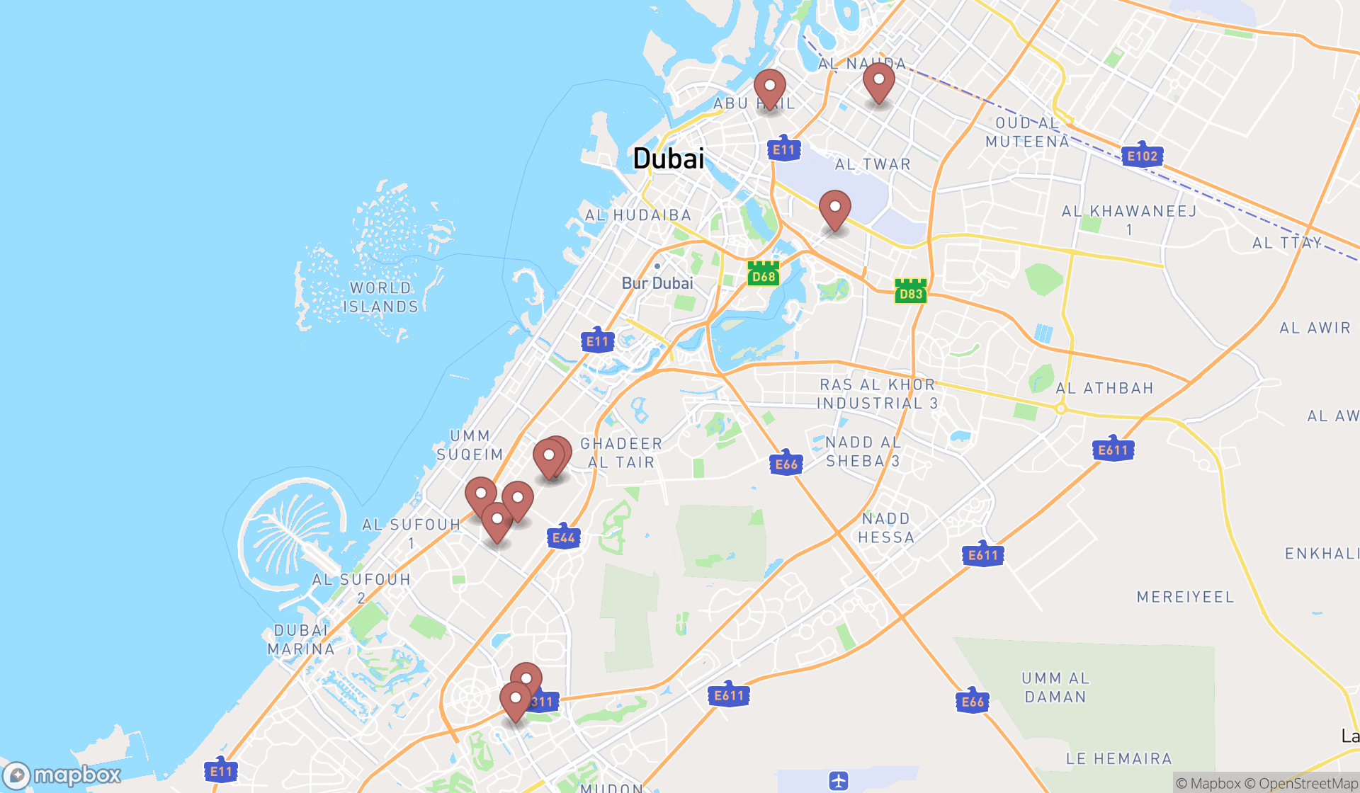 Map showing the ranked motorcycle repair shops in Dubai, Dubai