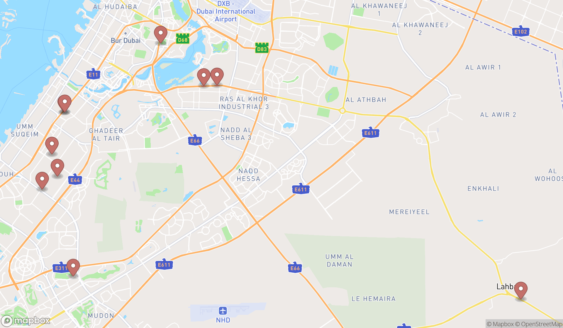 Map showing the ranked motorcycle shops in Dubai, Dubai