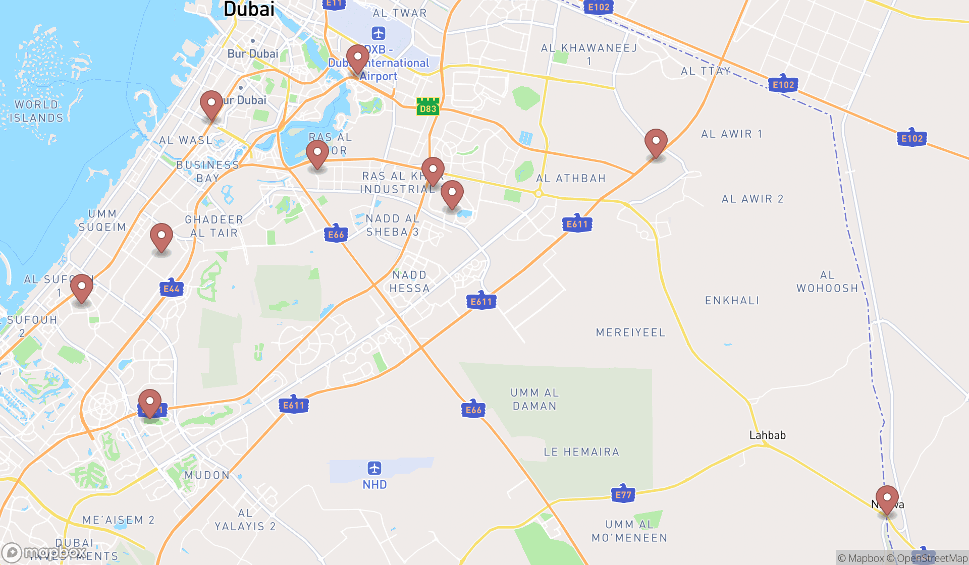 Map showing the ranked motoring clubs in Dubai, Dubai
