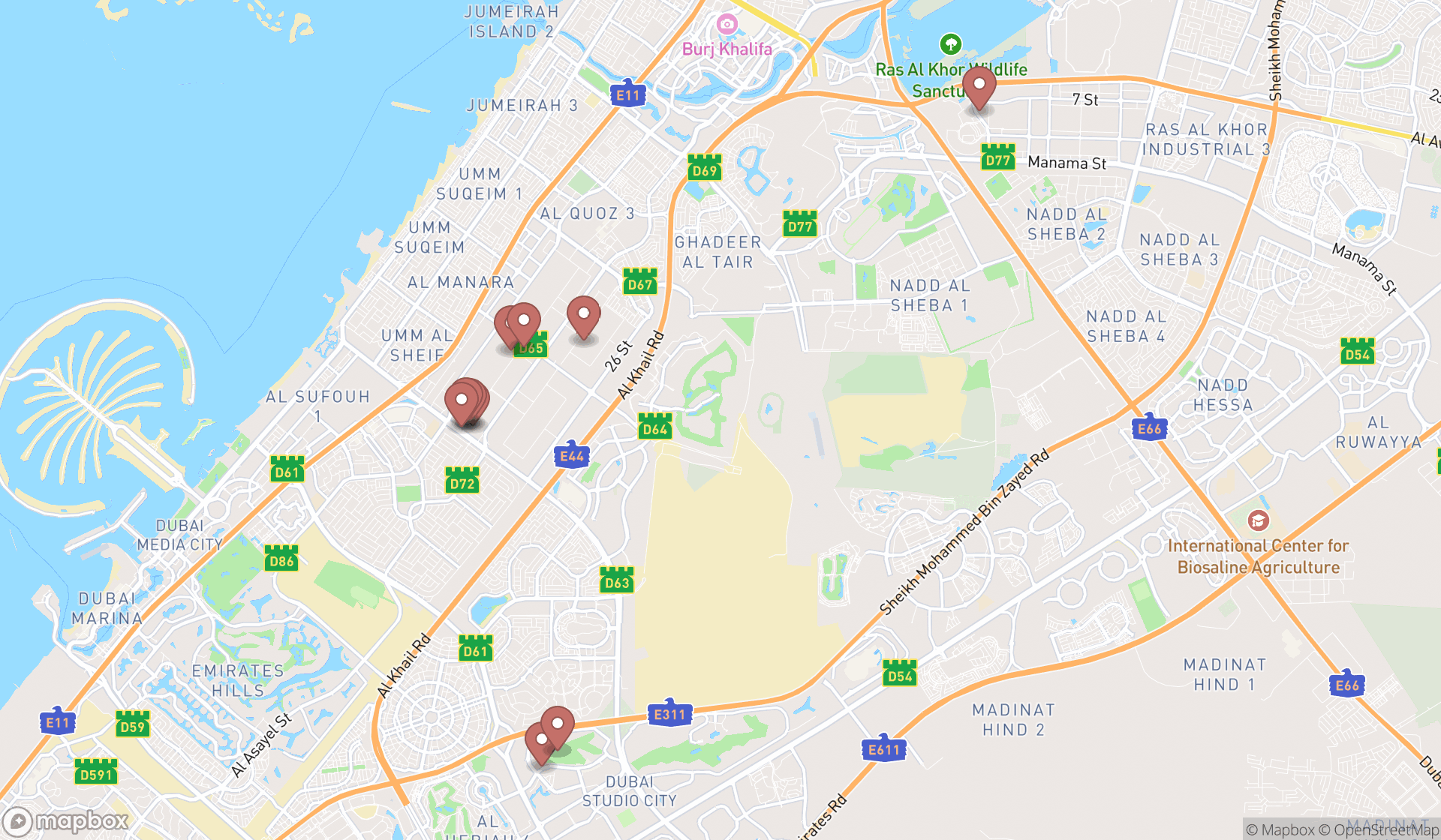 Map showing the ranked motorsports stores in Dubai, Dubai