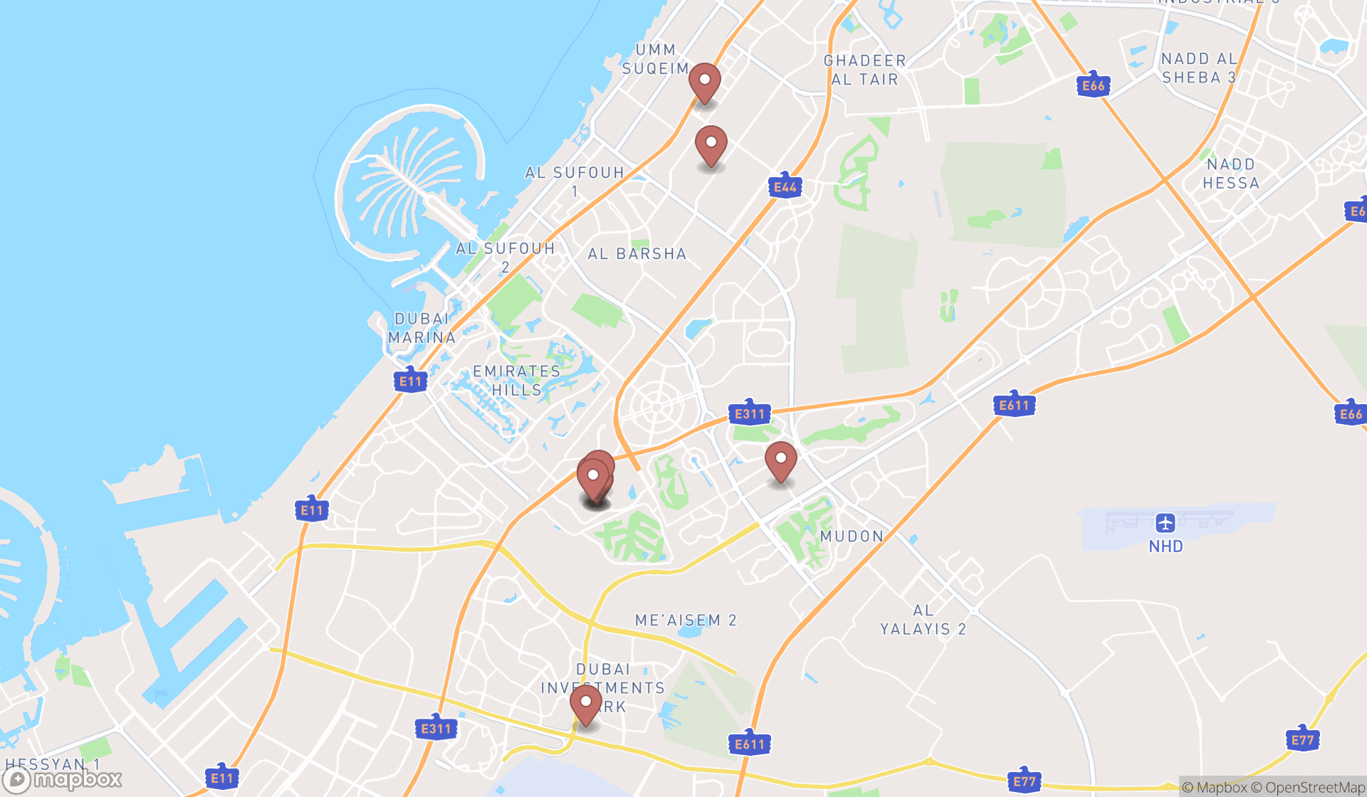 Map showing the ranked movie studios in Dubai, Dubai