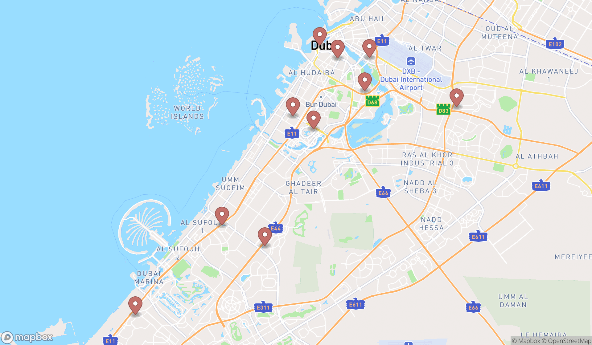 Map showing the ranked movie theaters in Dubai, Dubai