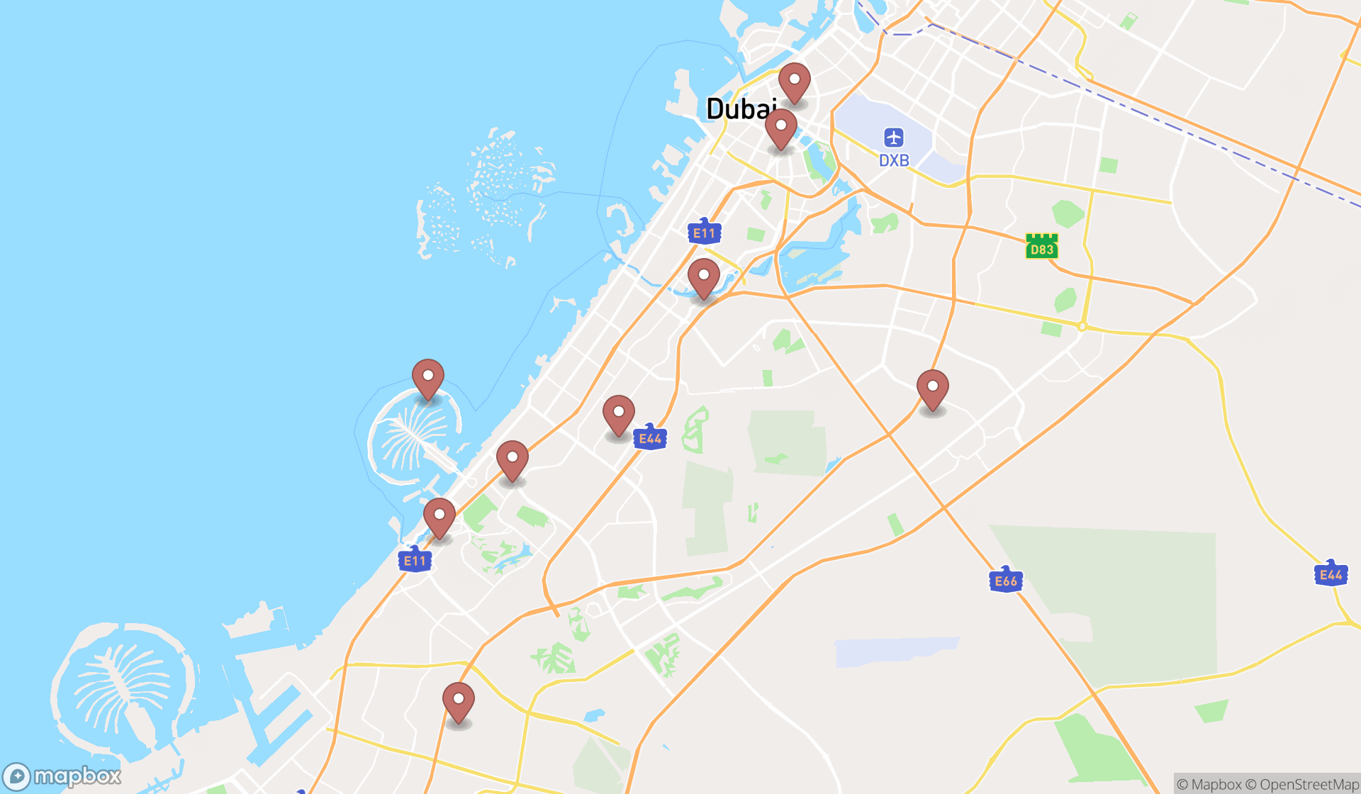 Map showing the ranked moving companies in Dubai, Dubai
