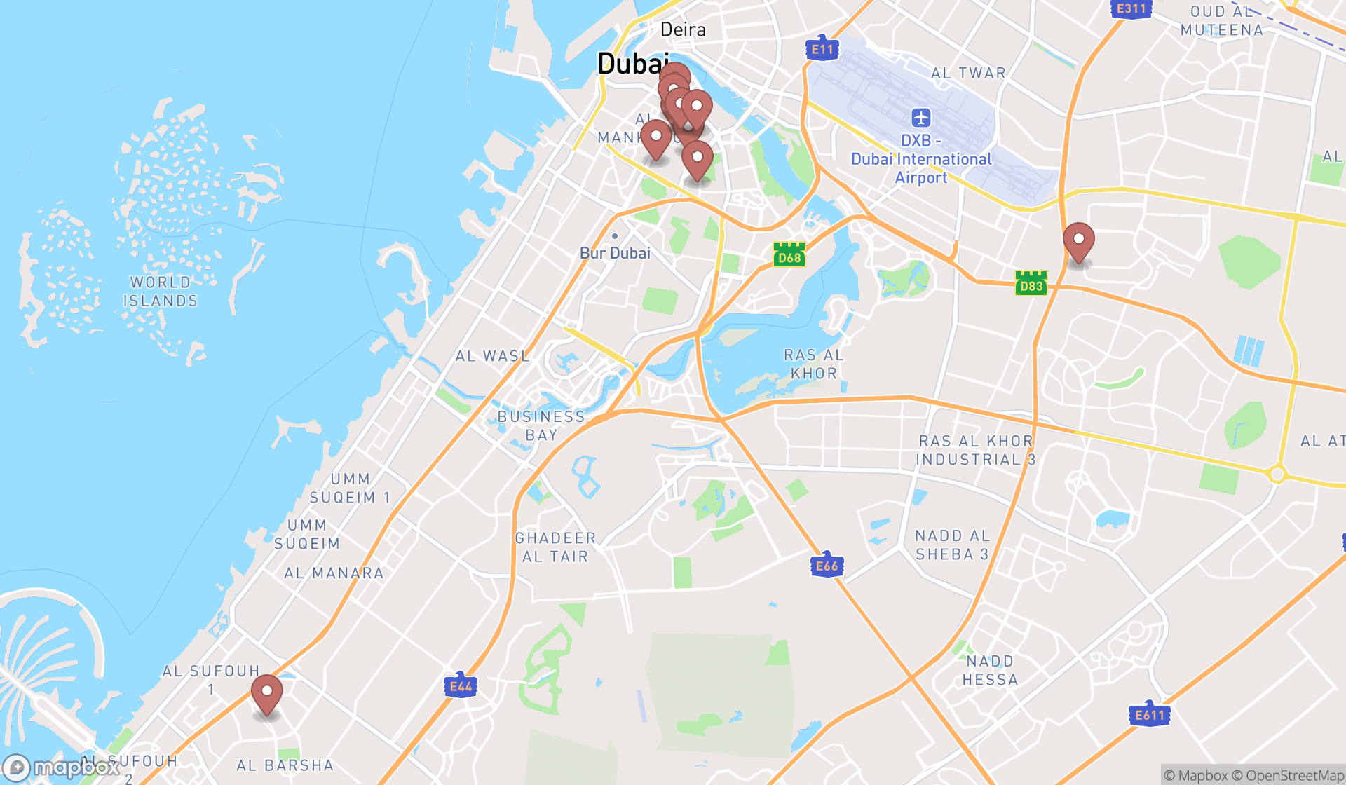 Map showing the ranked mughlai restaurants in Dubai, Dubai