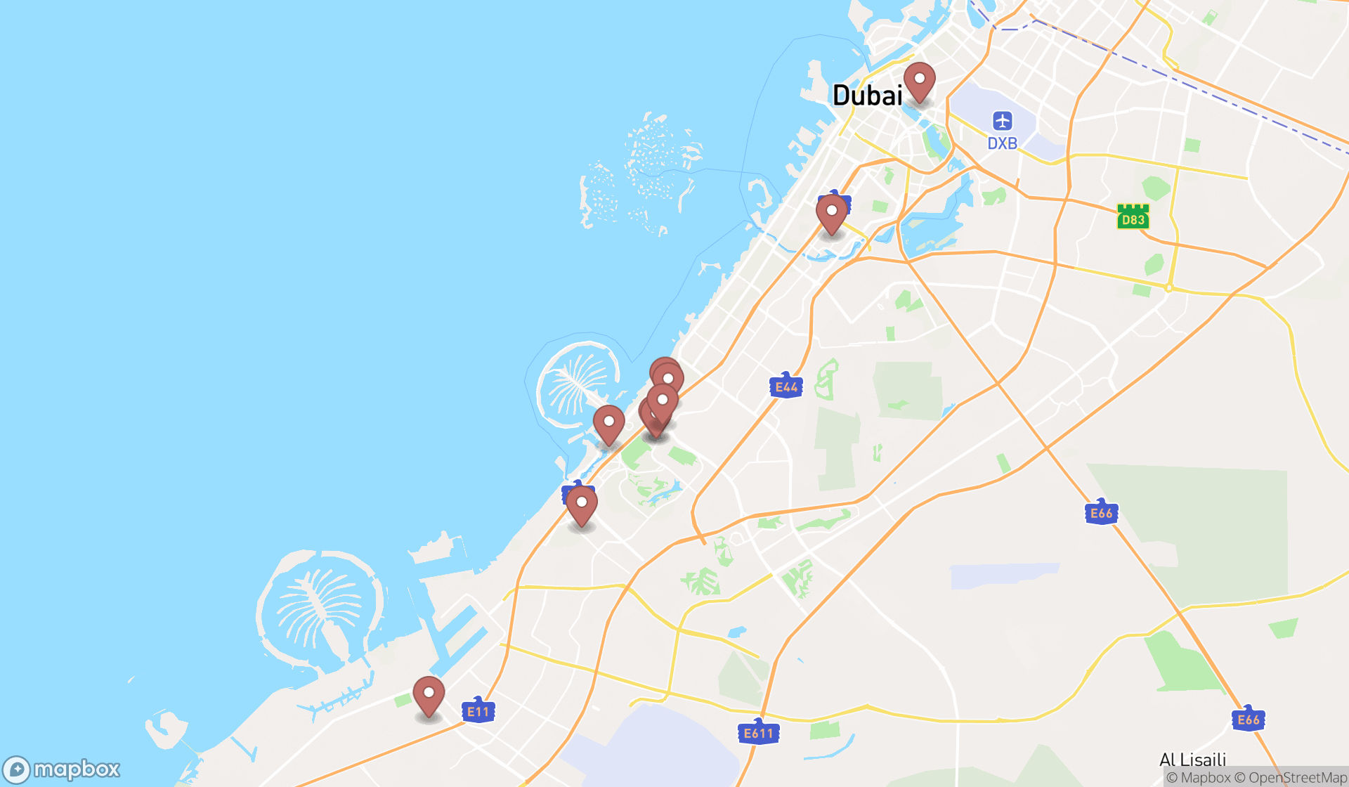 Map showing the ranked multi-unit residential buildings in Dubai, Dubai