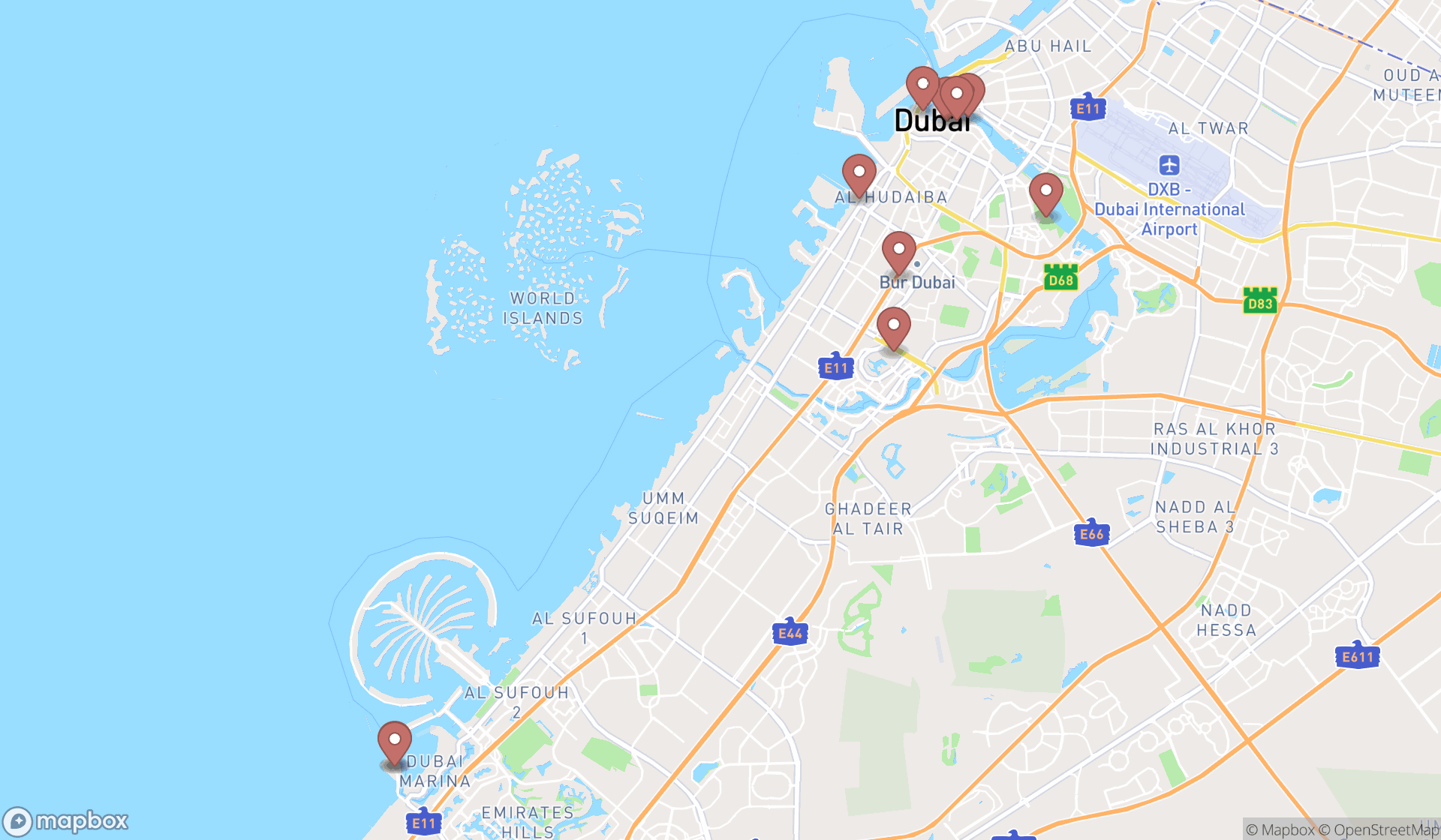 Map showing the ranked museums in Dubai, Dubai