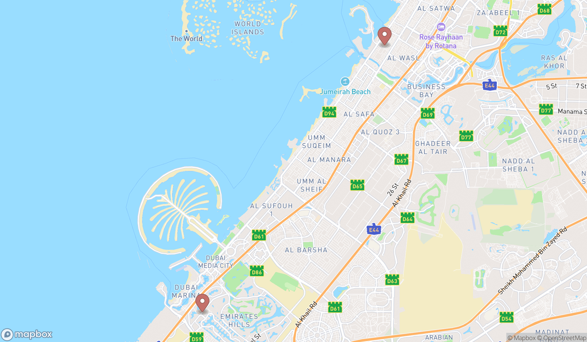 Map showing the ranked music conservatories in Dubai, Dubai