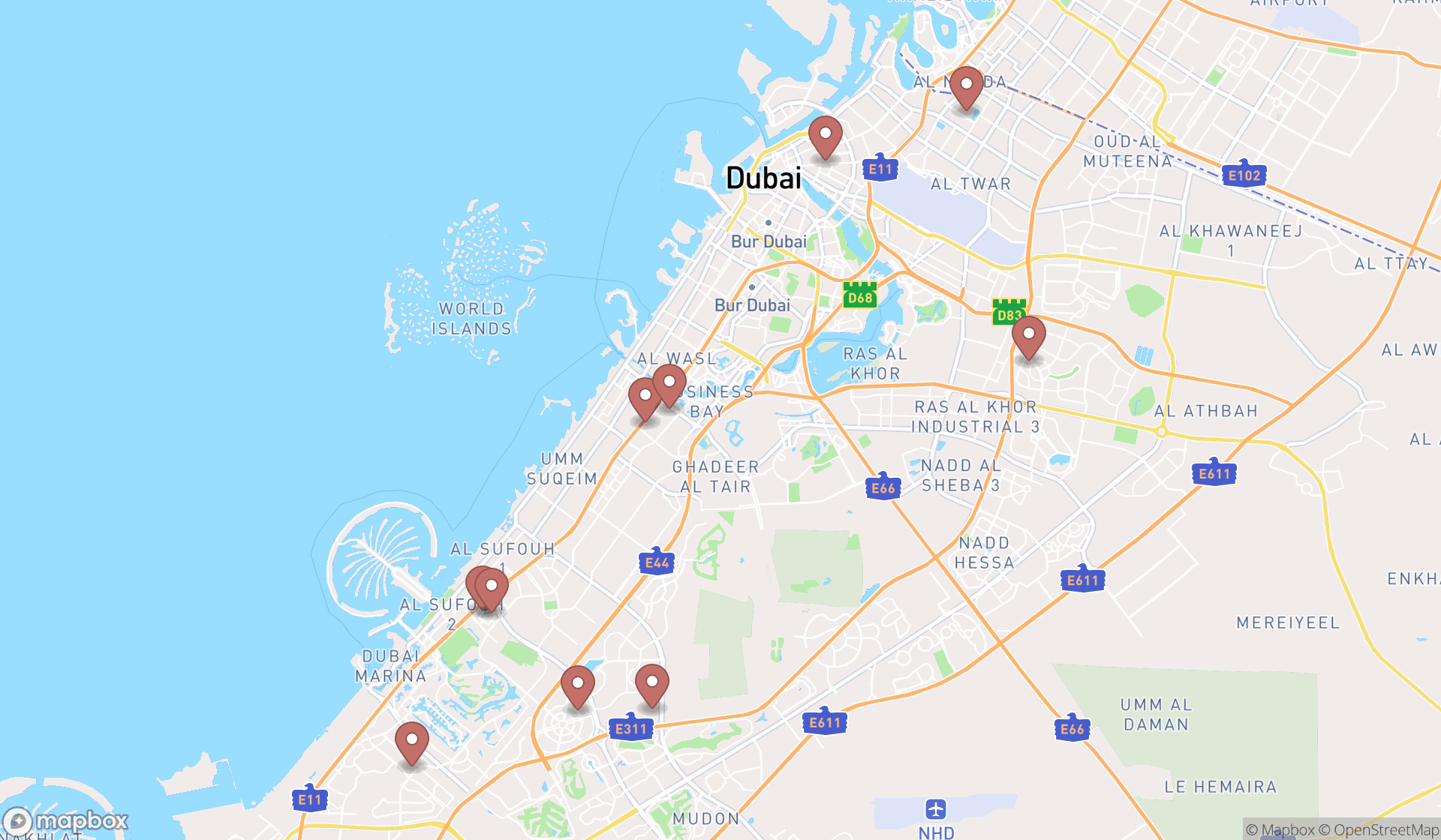 Map showing the ranked music instructors in Dubai, Dubai