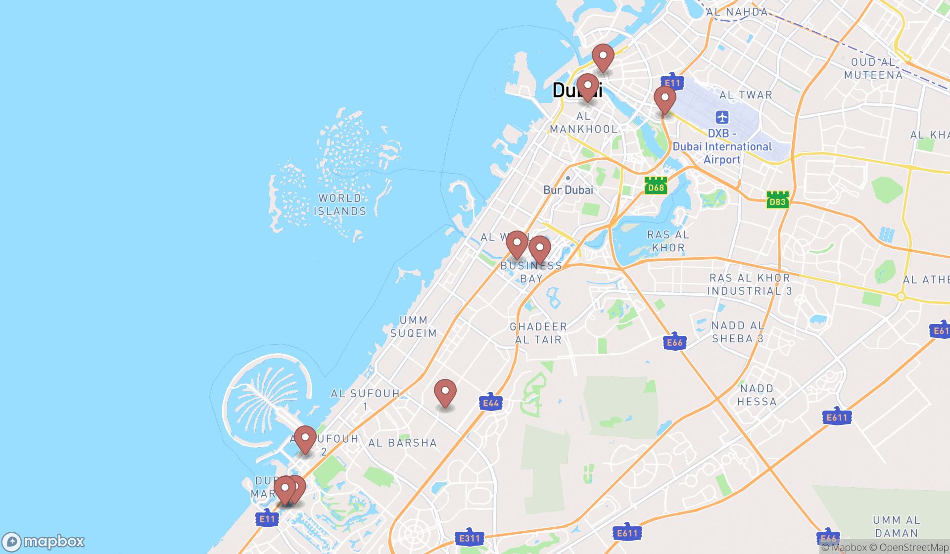 Map showing the ranked music management and promotions in Dubai, Dubai