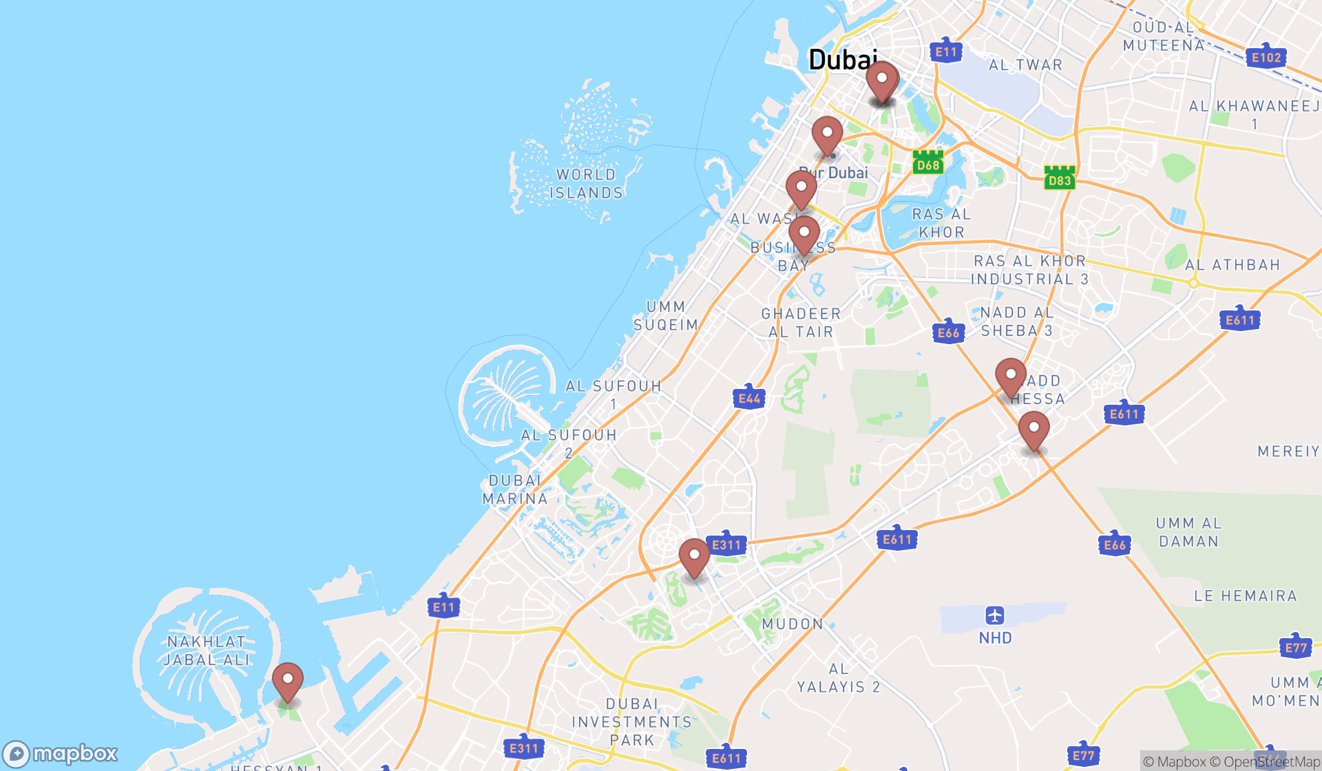 Map showing the ranked music producers in Dubai, Dubai