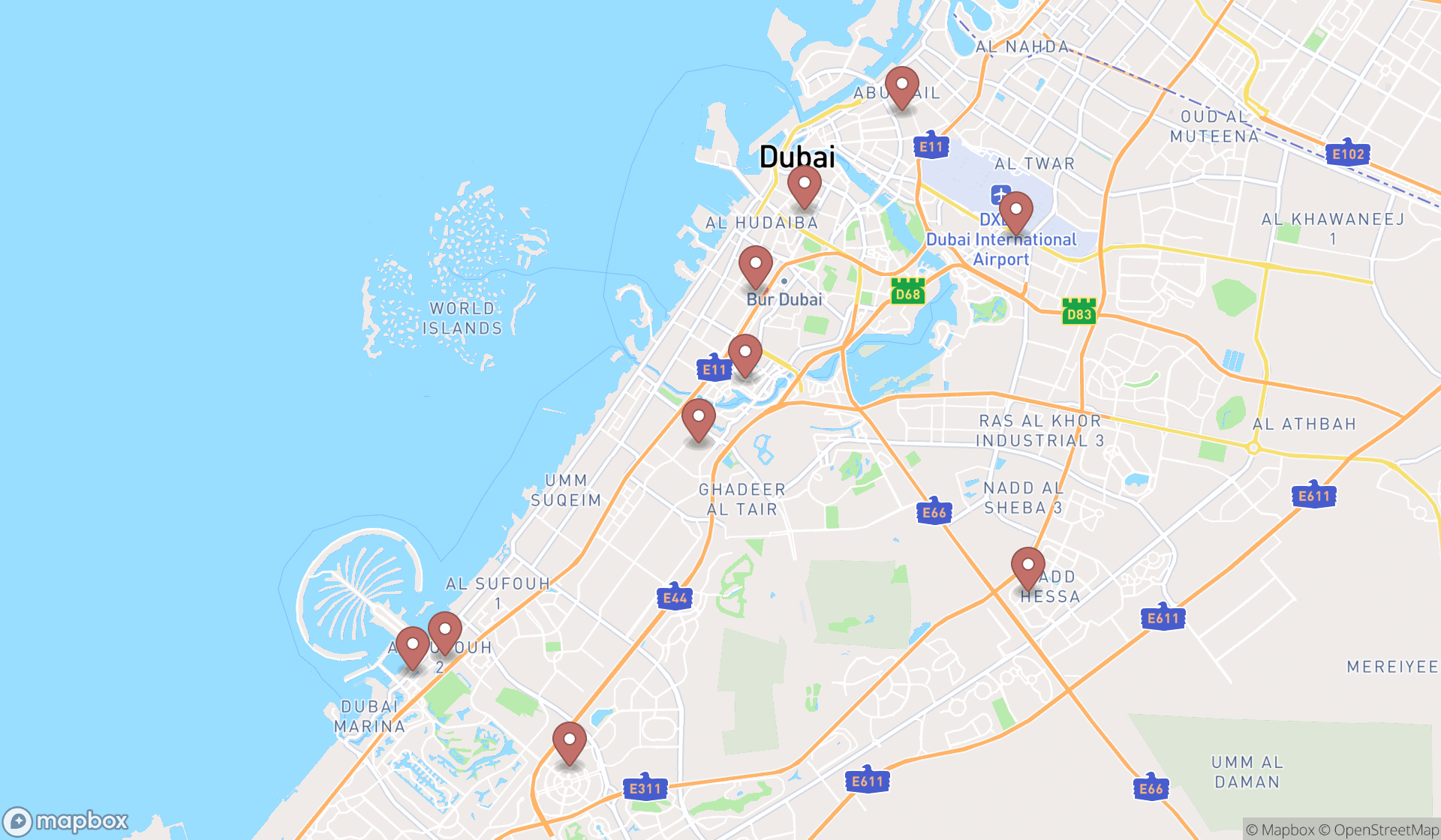 Map showing the ranked music publishers in Dubai, Dubai