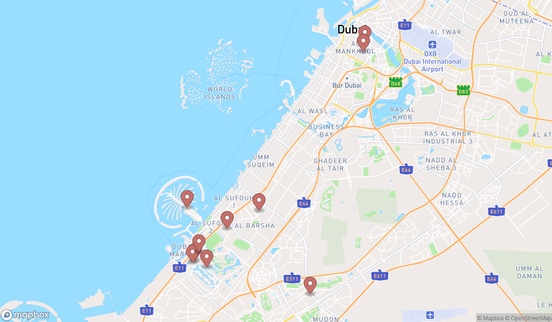 Map showing the ranked music schools in Dubai, Dubai
