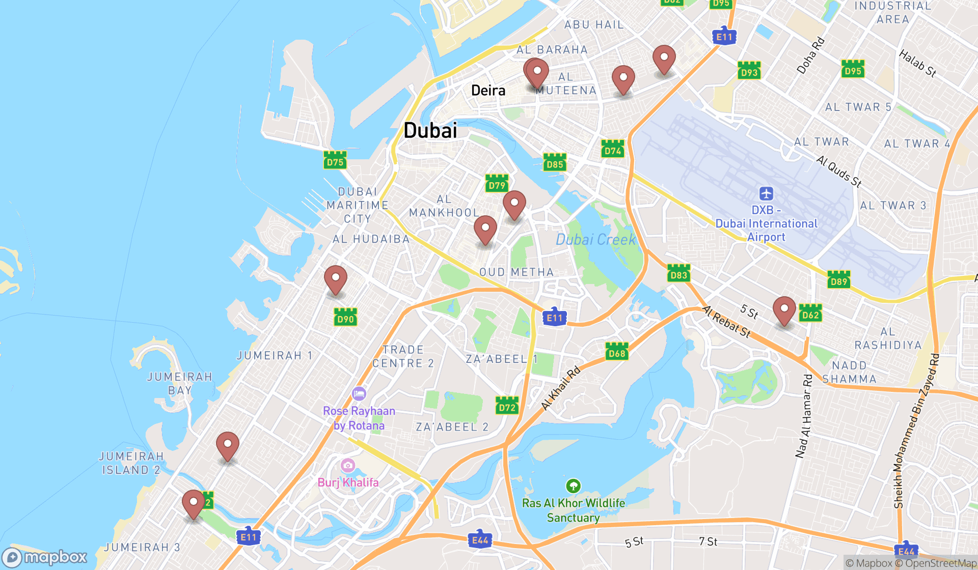 Map showing the ranked music stores in Dubai, Dubai