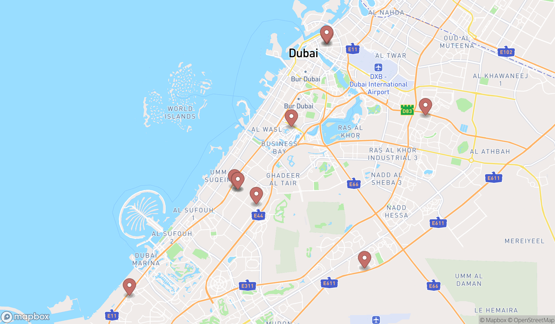 Map showing the ranked musical instrument repair shops in Dubai, Dubai