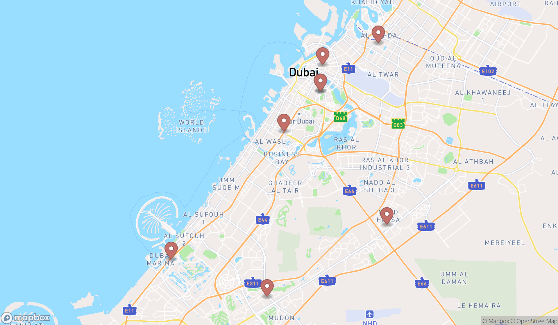 Map showing the ranked musician and composers in Dubai, Dubai