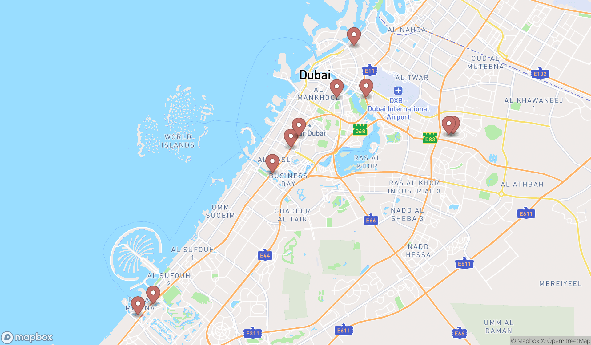 Map showing the ranked musicians in Dubai, Dubai