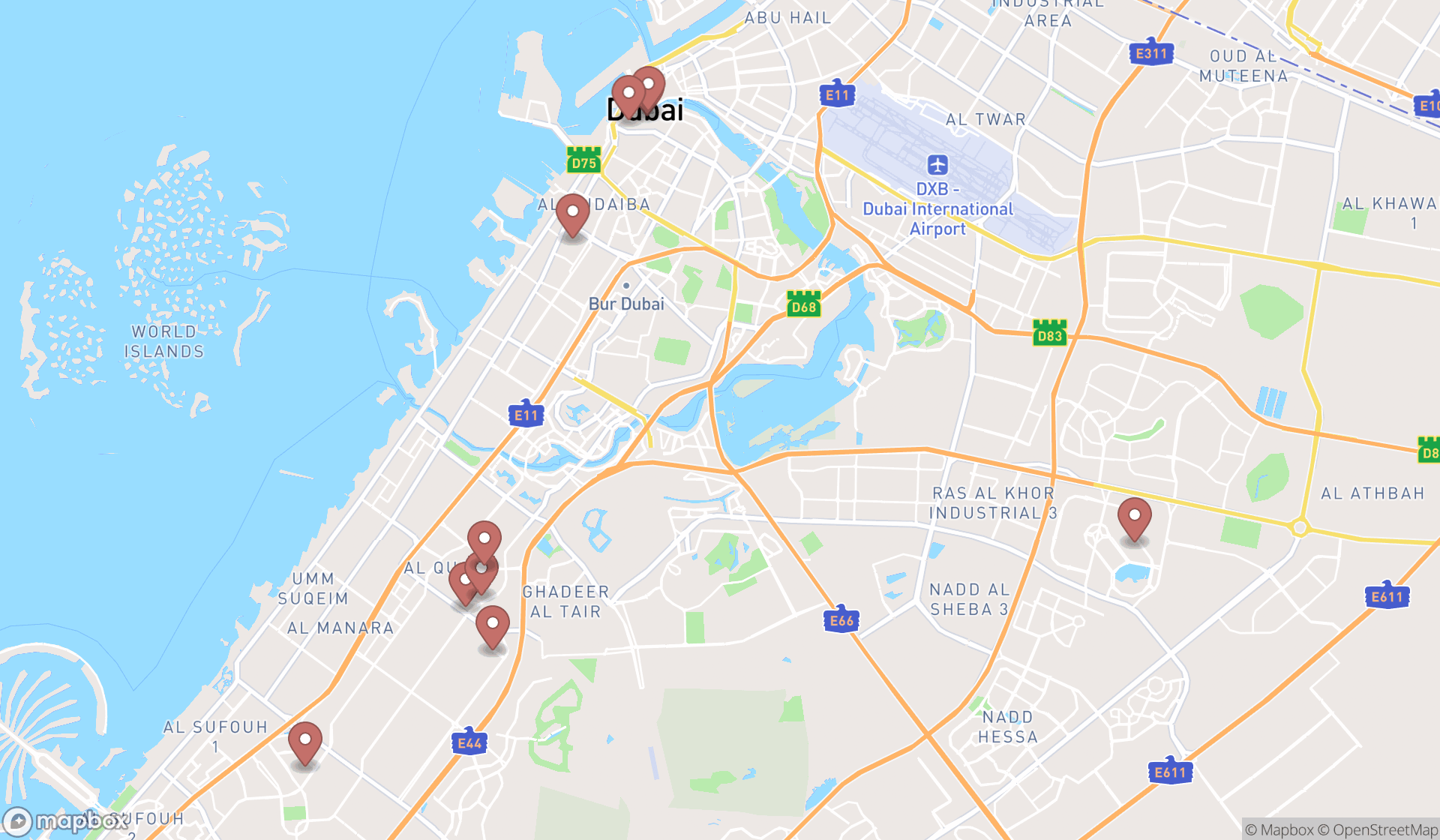 Map showing the ranked nepalese restaurants in Dubai, Dubai