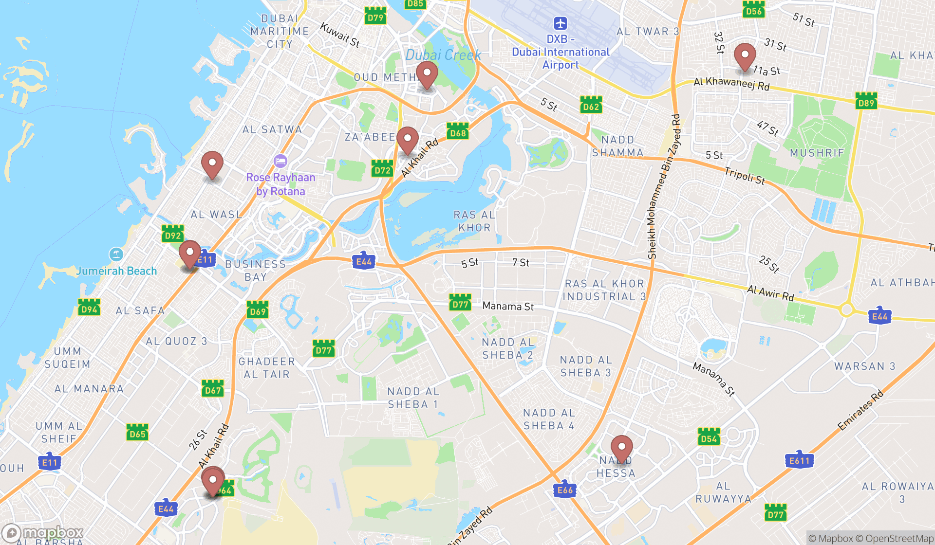 Map showing the ranked neurosurgeons in Dubai, Dubai