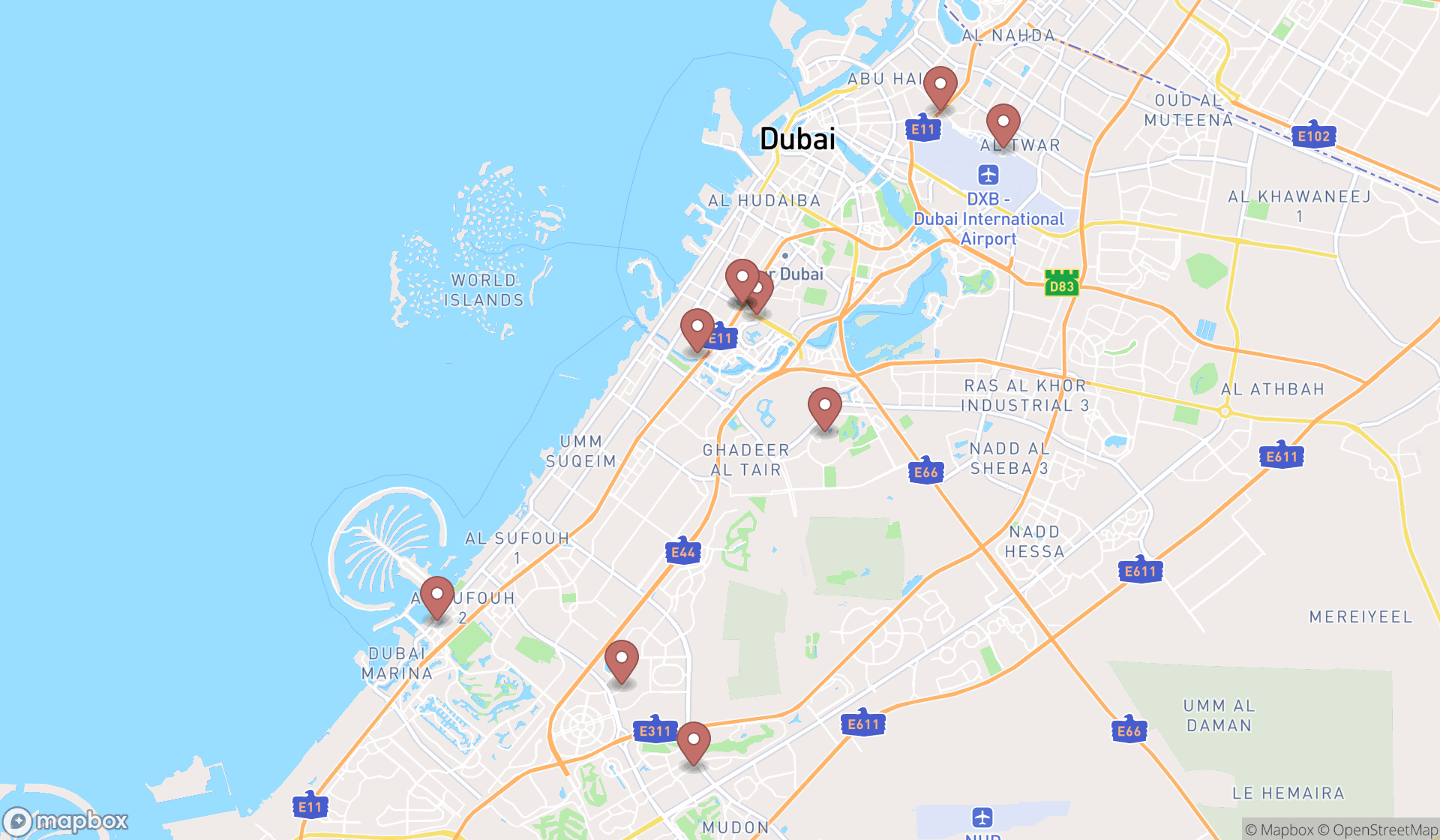 Map showing the ranked news services in Dubai, Dubai