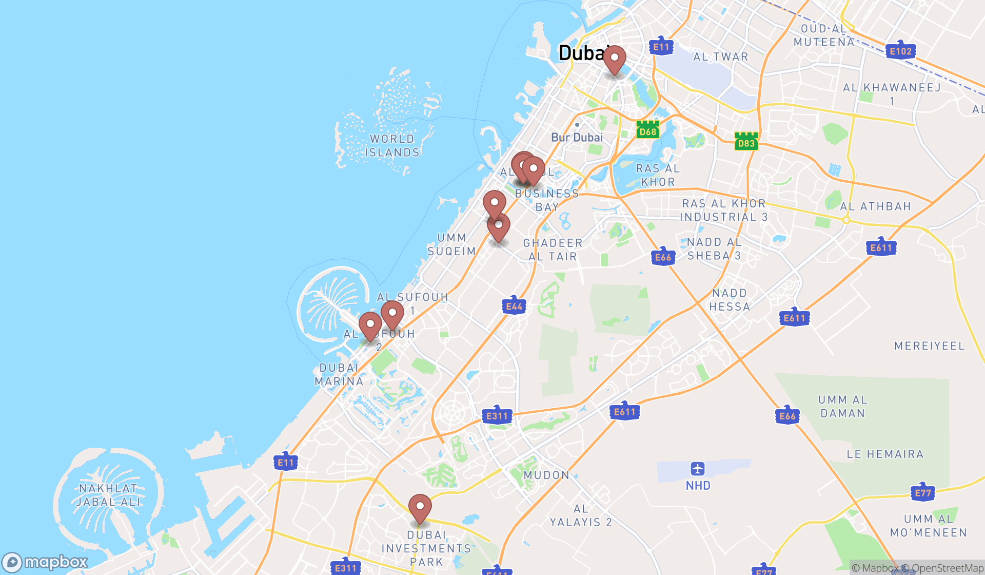 Map showing the ranked newspaper publishers in Dubai, Dubai