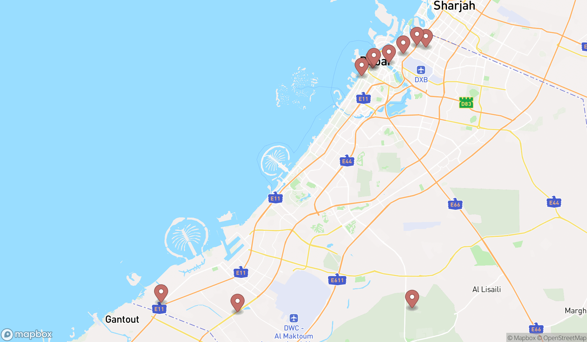 Map showing the ranked non-profit organizations in Dubai, Dubai
