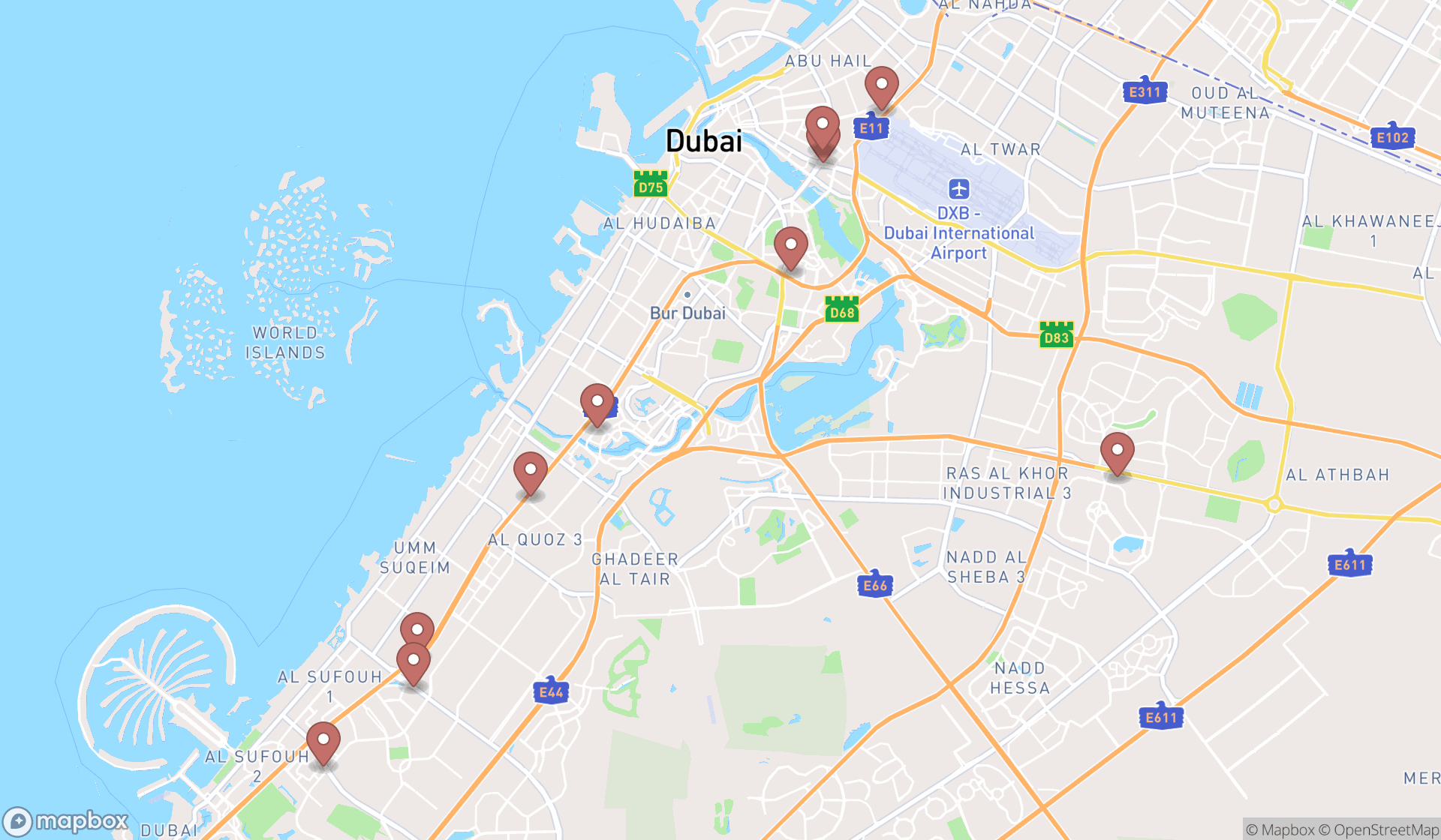 Map showing the ranked notary publics in Dubai, Dubai