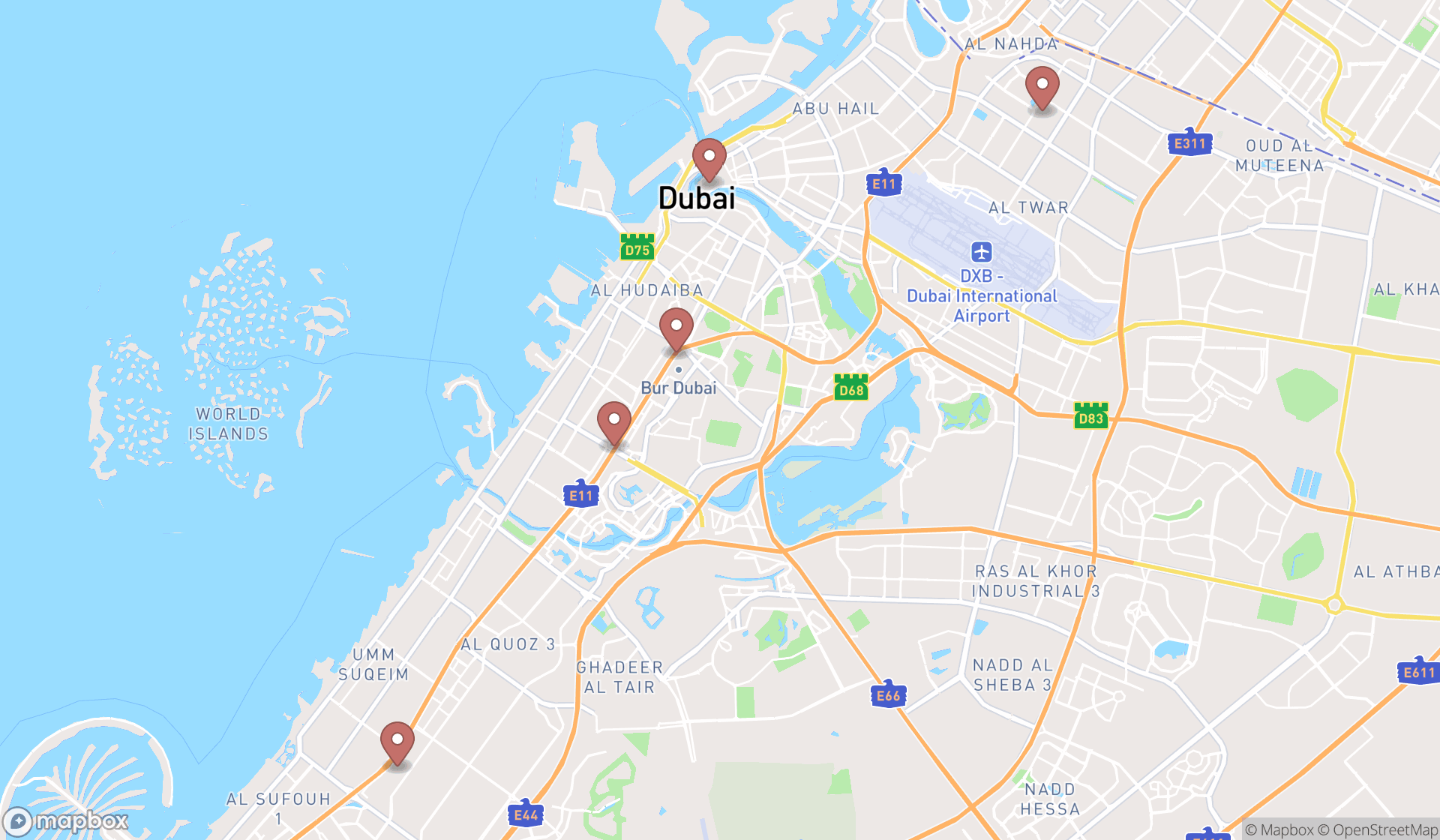 Map showing the ranked novelties wholesalers in Dubai, Dubai
