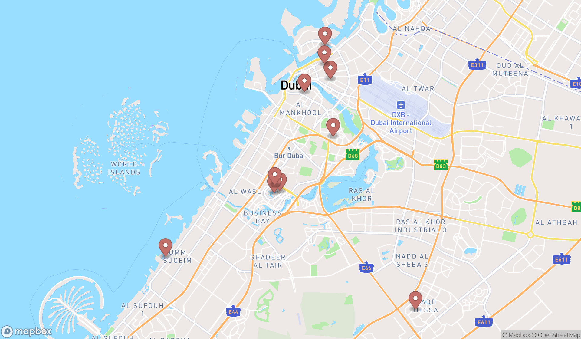 Map showing the ranked novelty stores in Dubai, Dubai