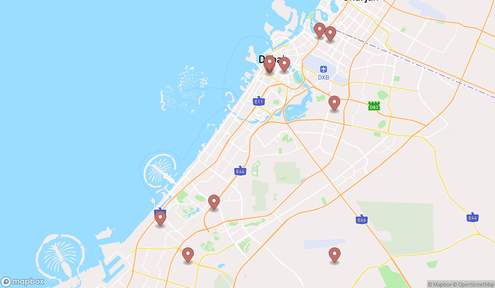 Map showing the ranked nursery schools in Dubai, Dubai