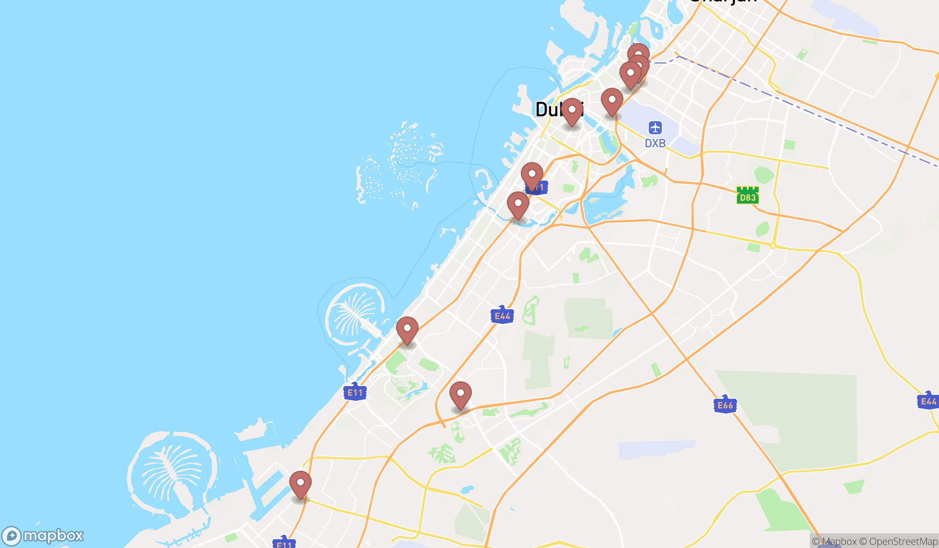 Map showing the ranked nursing agencies in Dubai, Dubai