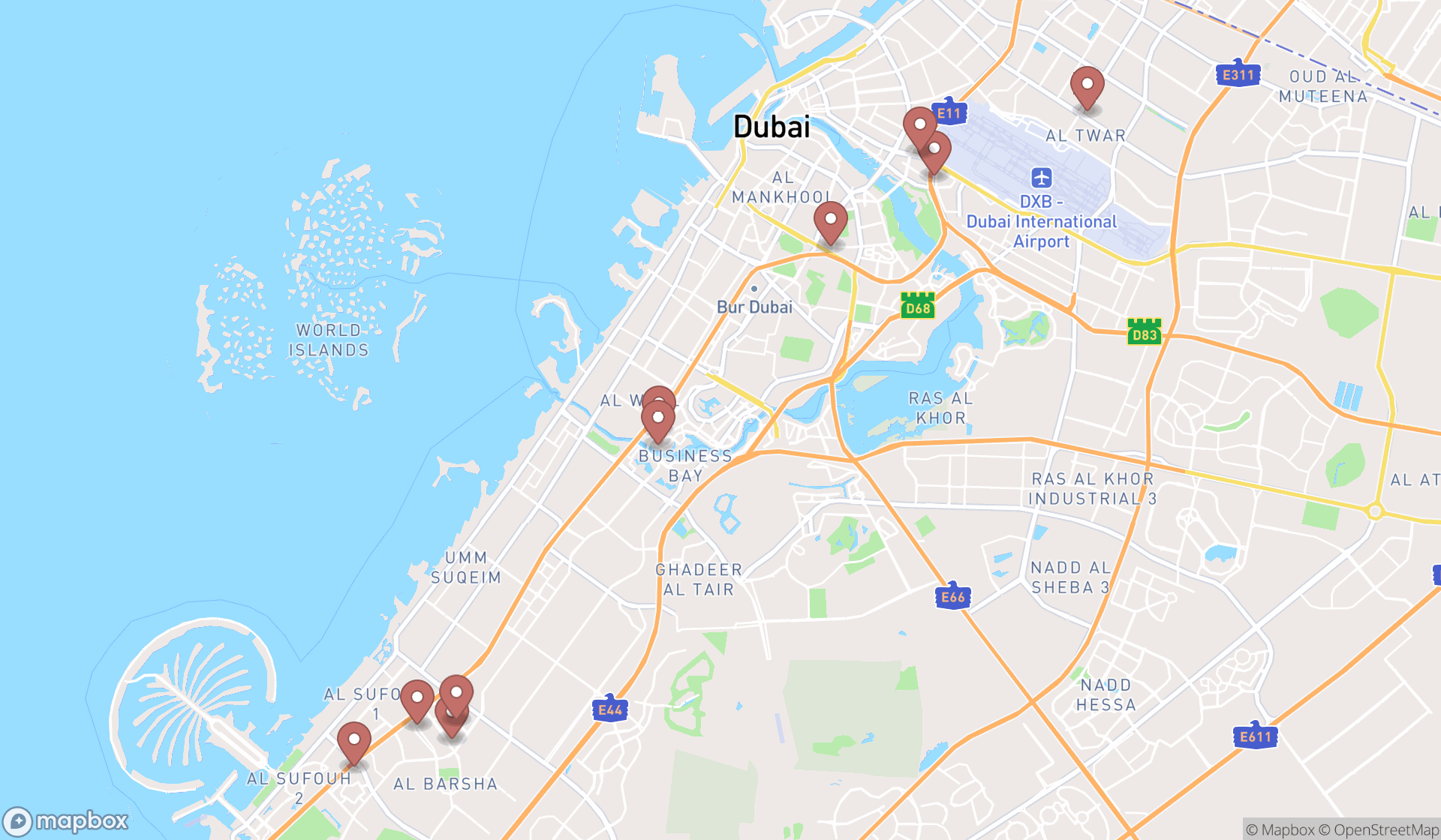 Map showing the ranked nursing homes in Dubai, Dubai