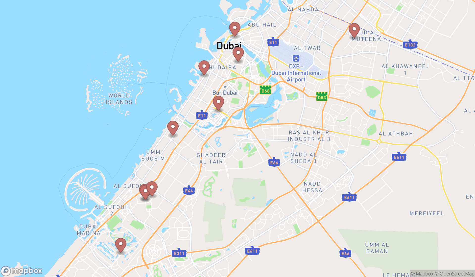 Map showing the ranked nut stores in Dubai, Dubai