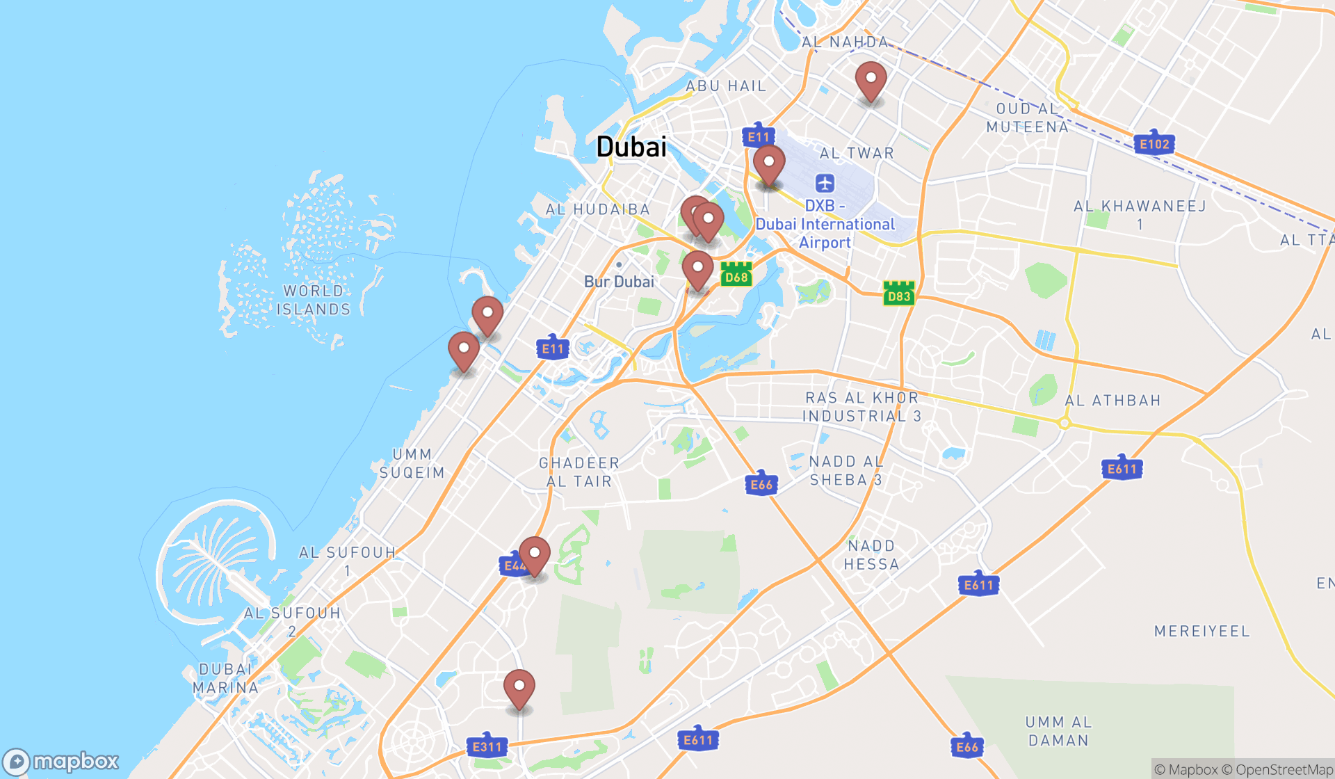 Map showing the ranked obstetrician-gynecologists in Dubai, Dubai
