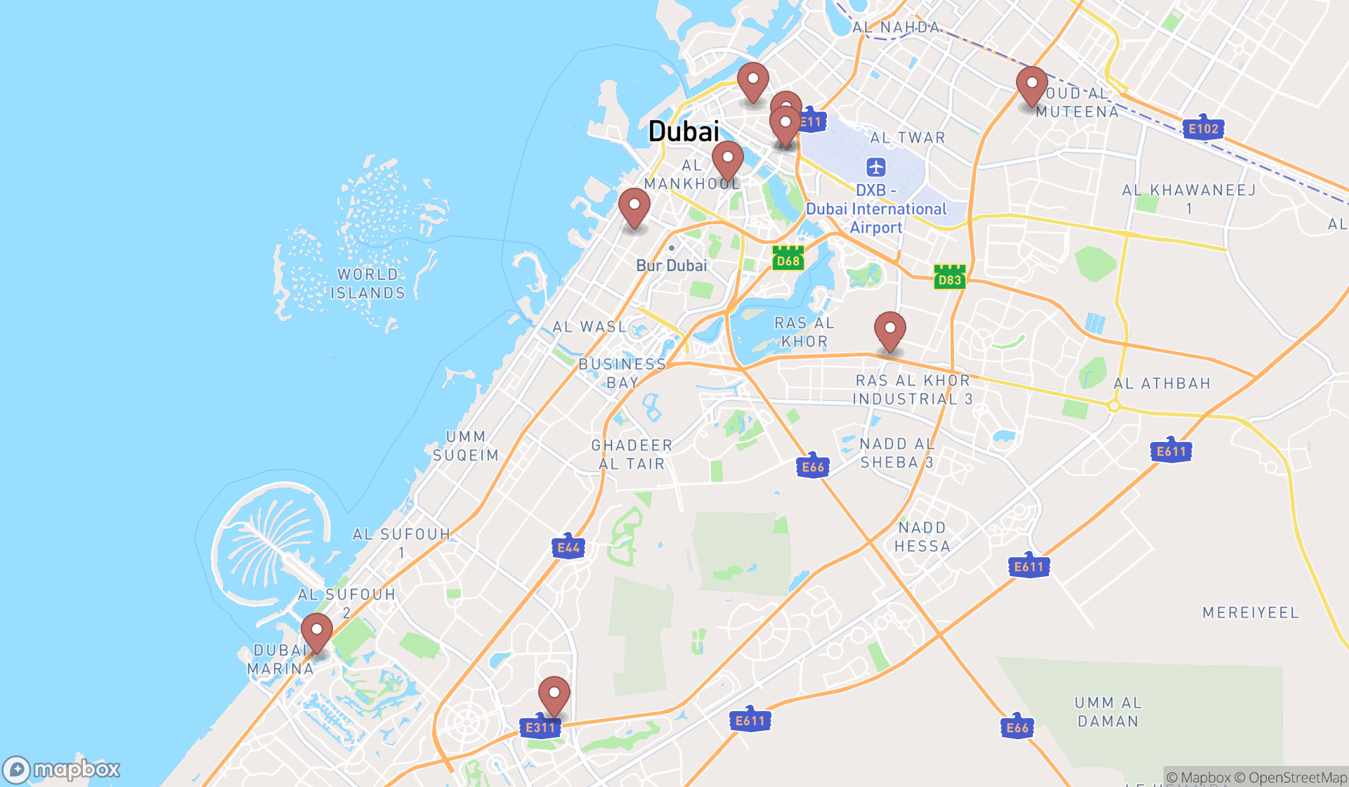 Map showing the ranked occupational health services in Dubai, Dubai
