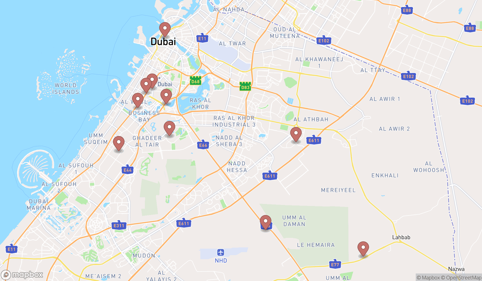 Map showing the ranked off roading areas in Dubai, Dubai