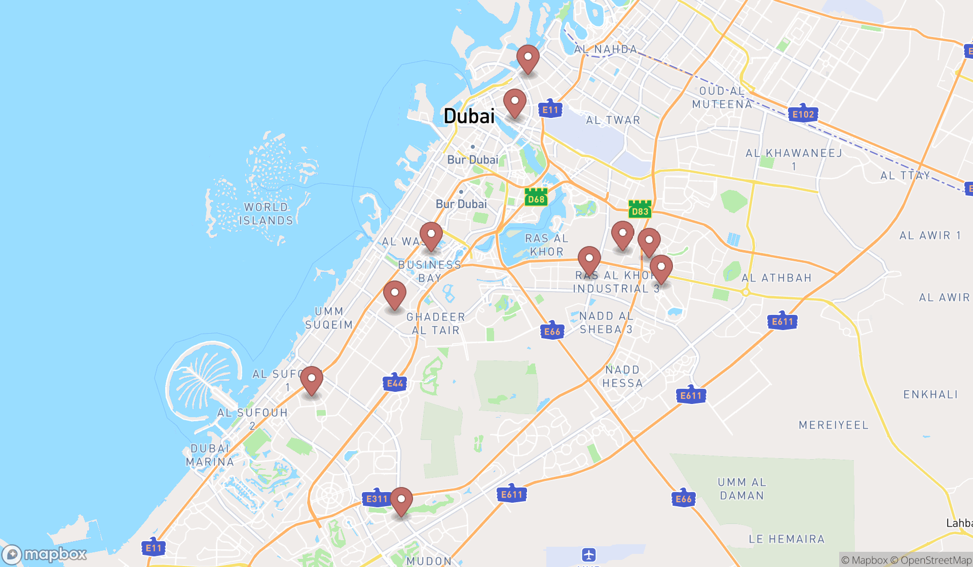 Map showing the ranked office equipment repair services in Dubai, Dubai