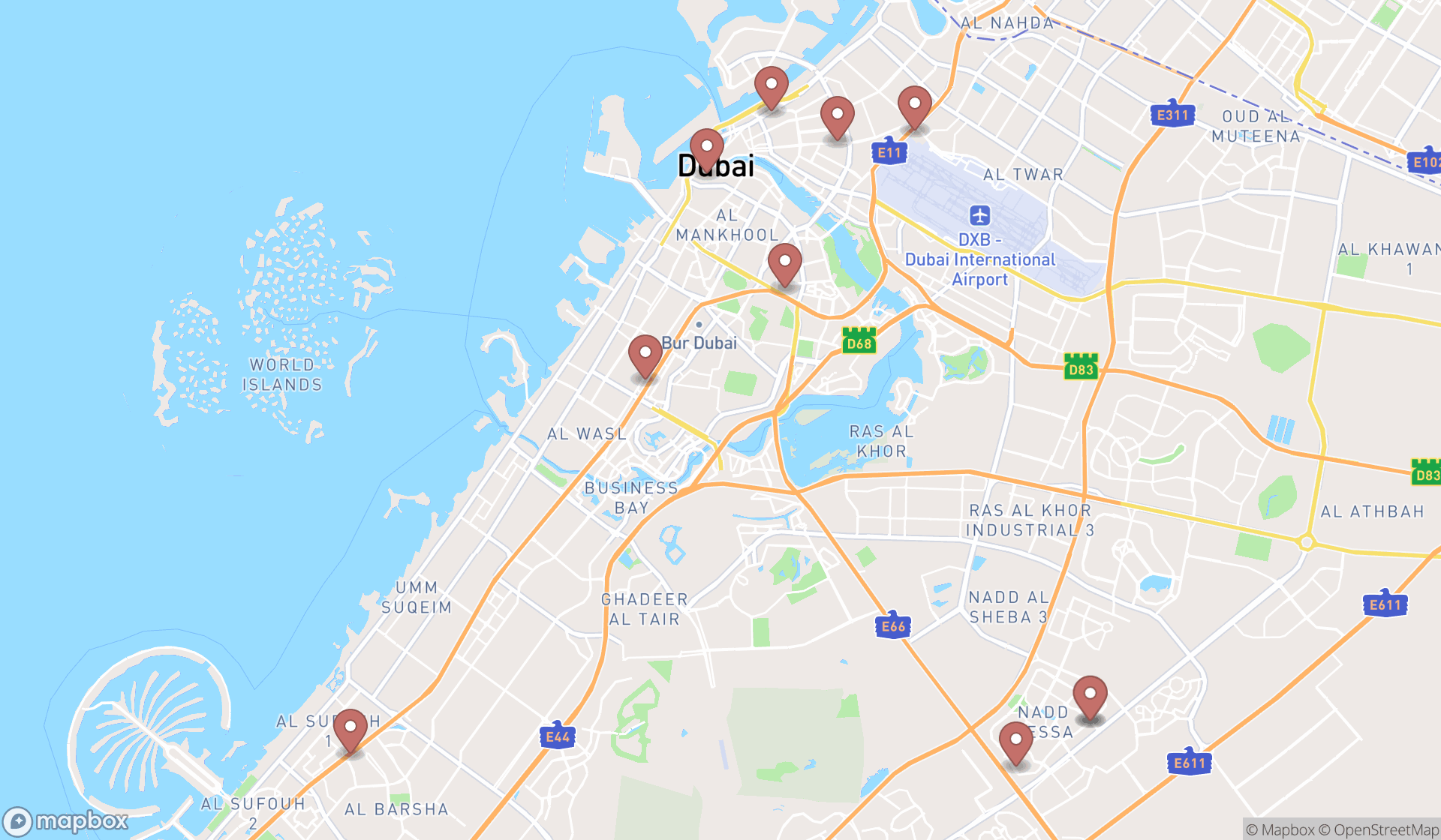 Map showing the ranked office equipment suppliers in Dubai, Dubai